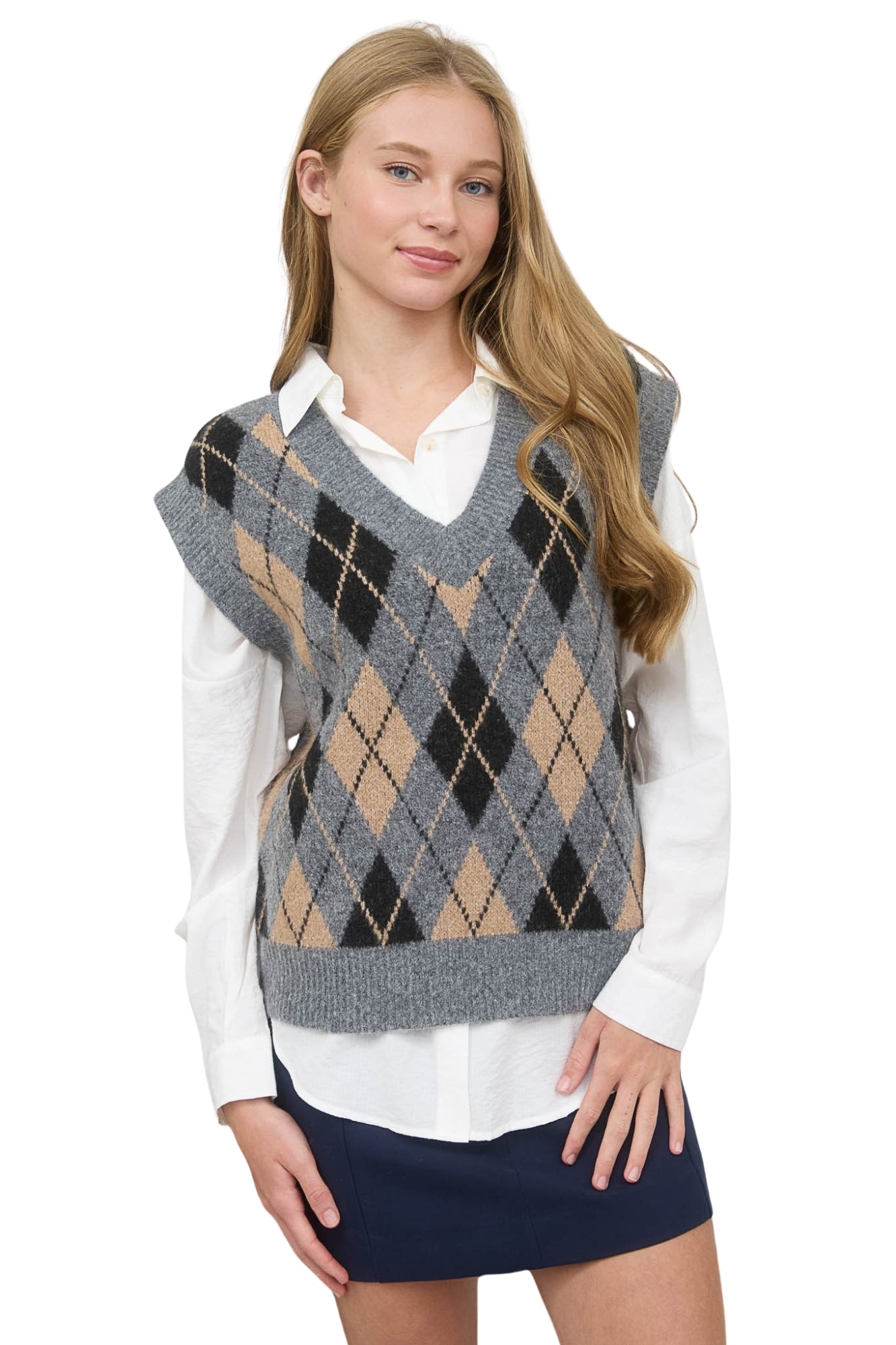 ARGYLE KNIT PULLOVER VEST