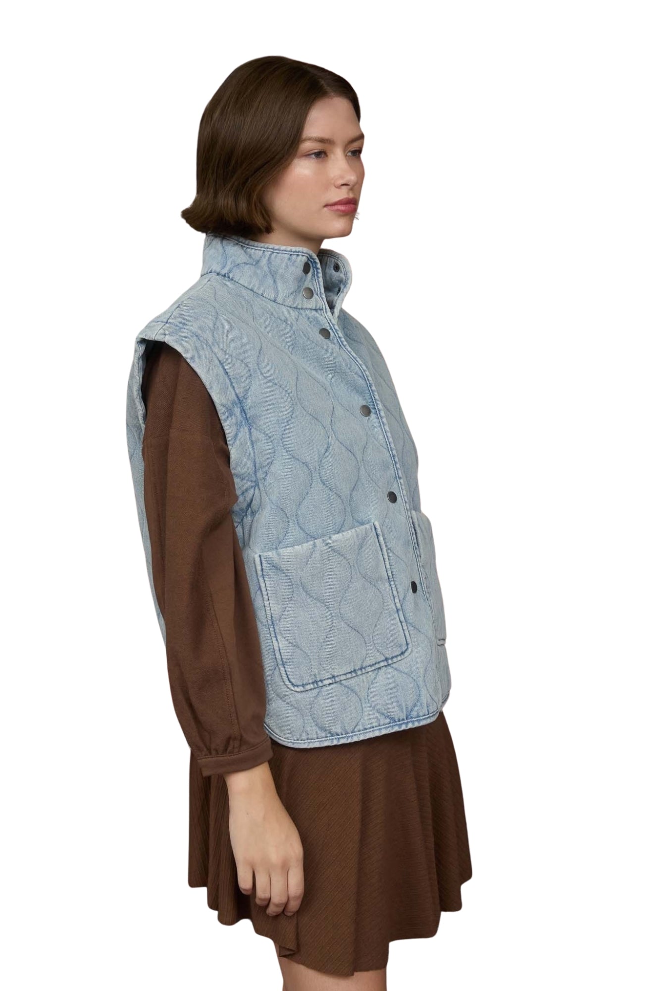 WASHED DENIM QUILTED VEST