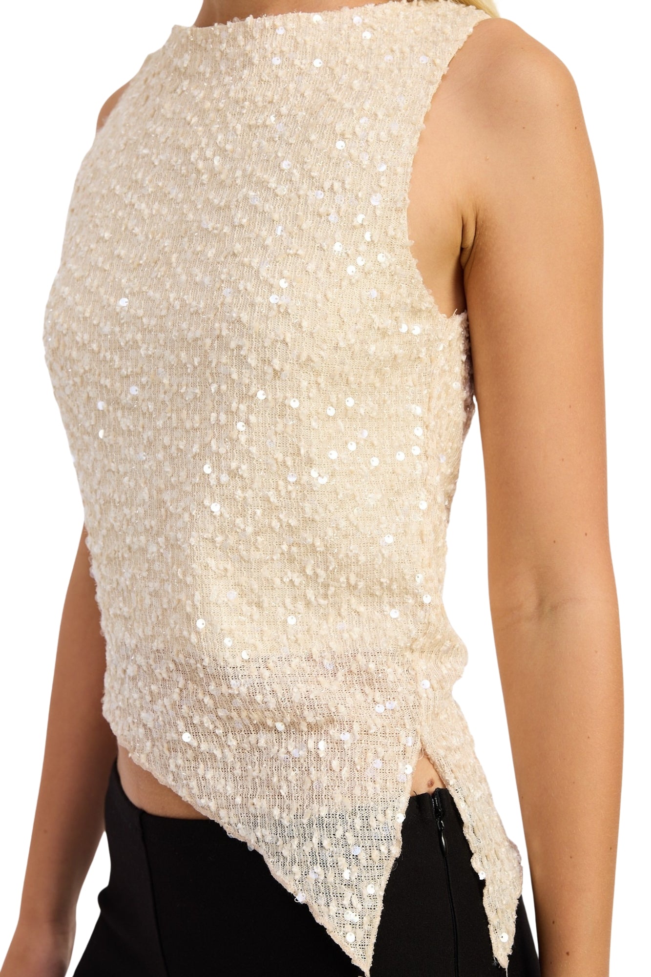 ASYMMETRICAL SEQUIN TOP
