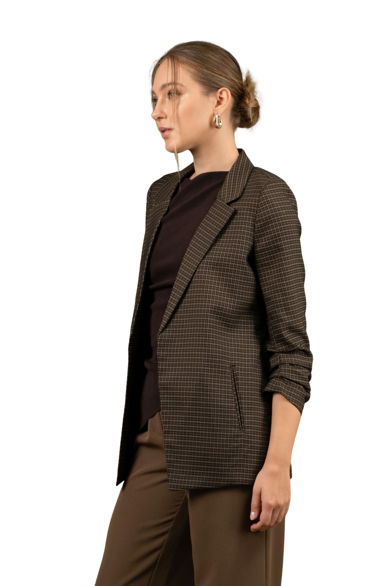 RUCHED SLEEVE BLAZER