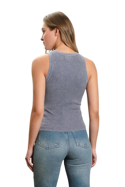 WASHED ROUND NECK SWEATER KNIT TANK TOP
