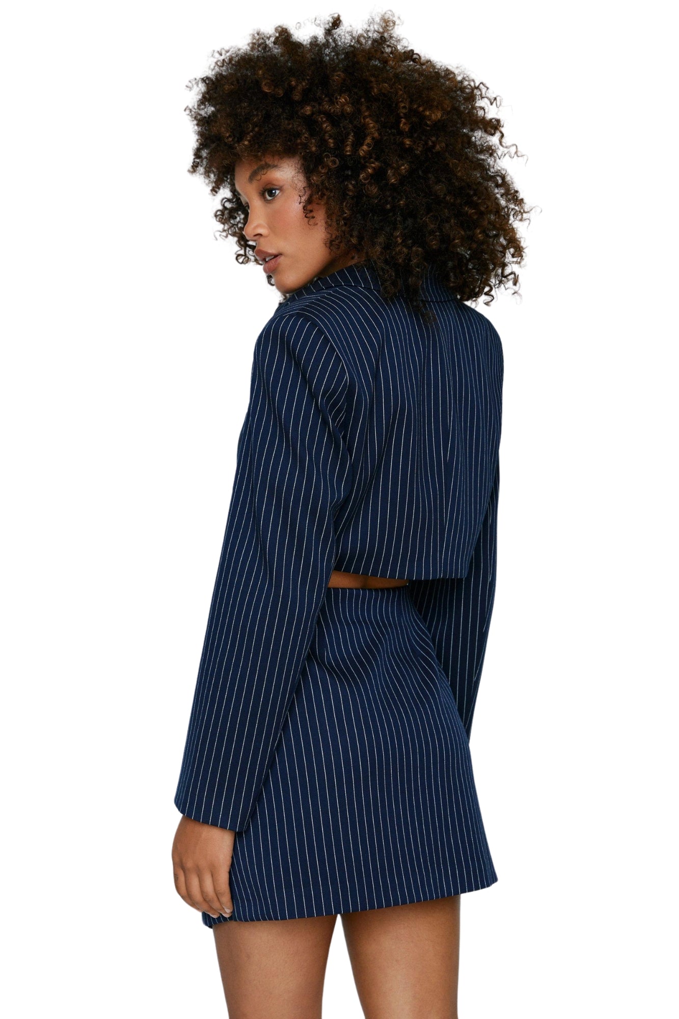 NAVY PINSTRIPE TAILORED MINI SKIRT