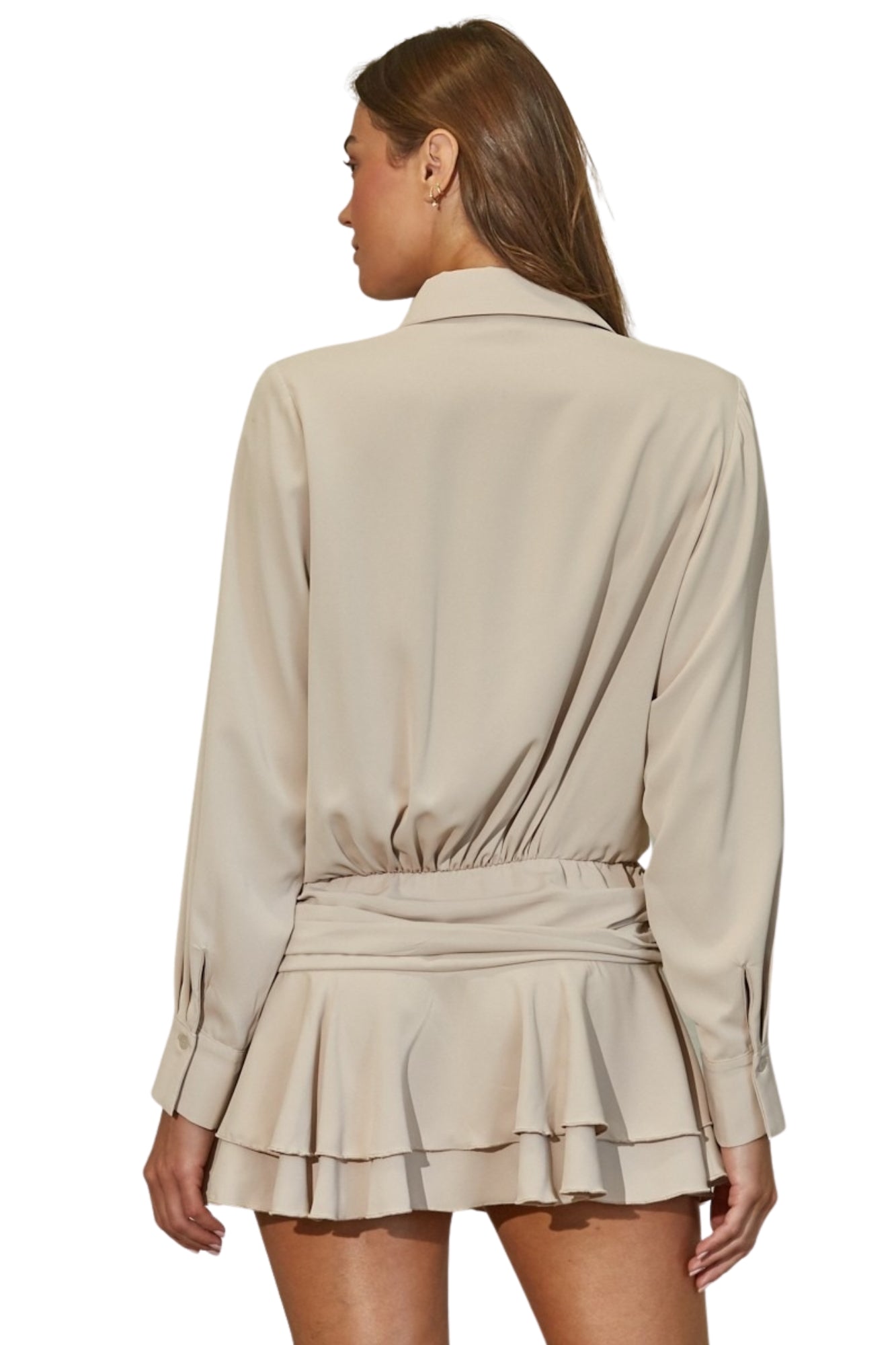 TIERED RUFFLE HEM FLOWY SHIRT DRESS