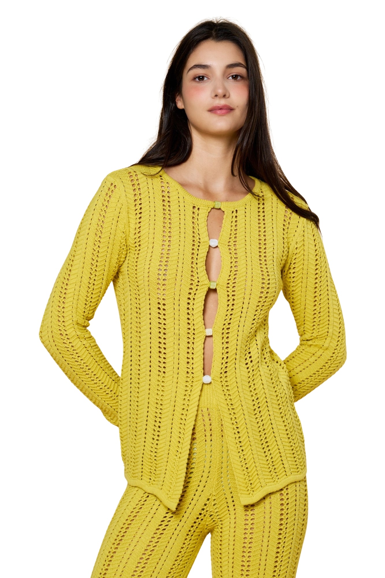 OPEN KNIT LONG SLEEVE TOP & PANTS SET