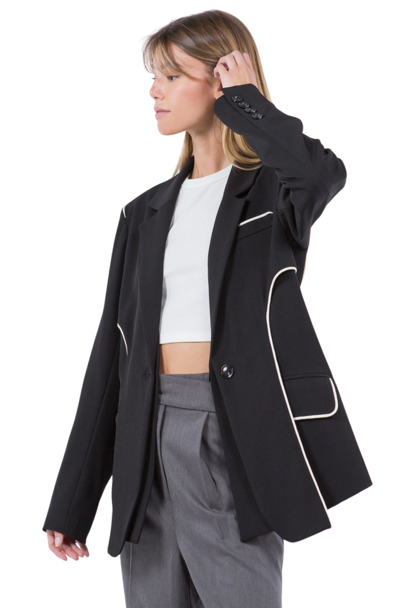 PIPPING DETAIL DOUBLE LAYER BLAZER