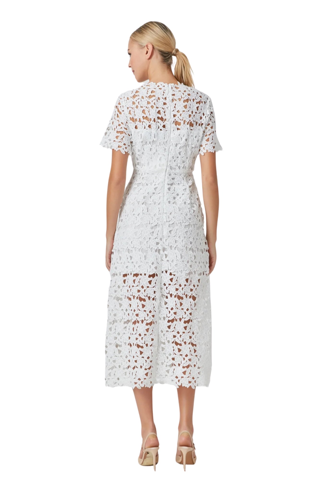 ALL OVER LACE SHORT SLEEVES MIDI DRESS