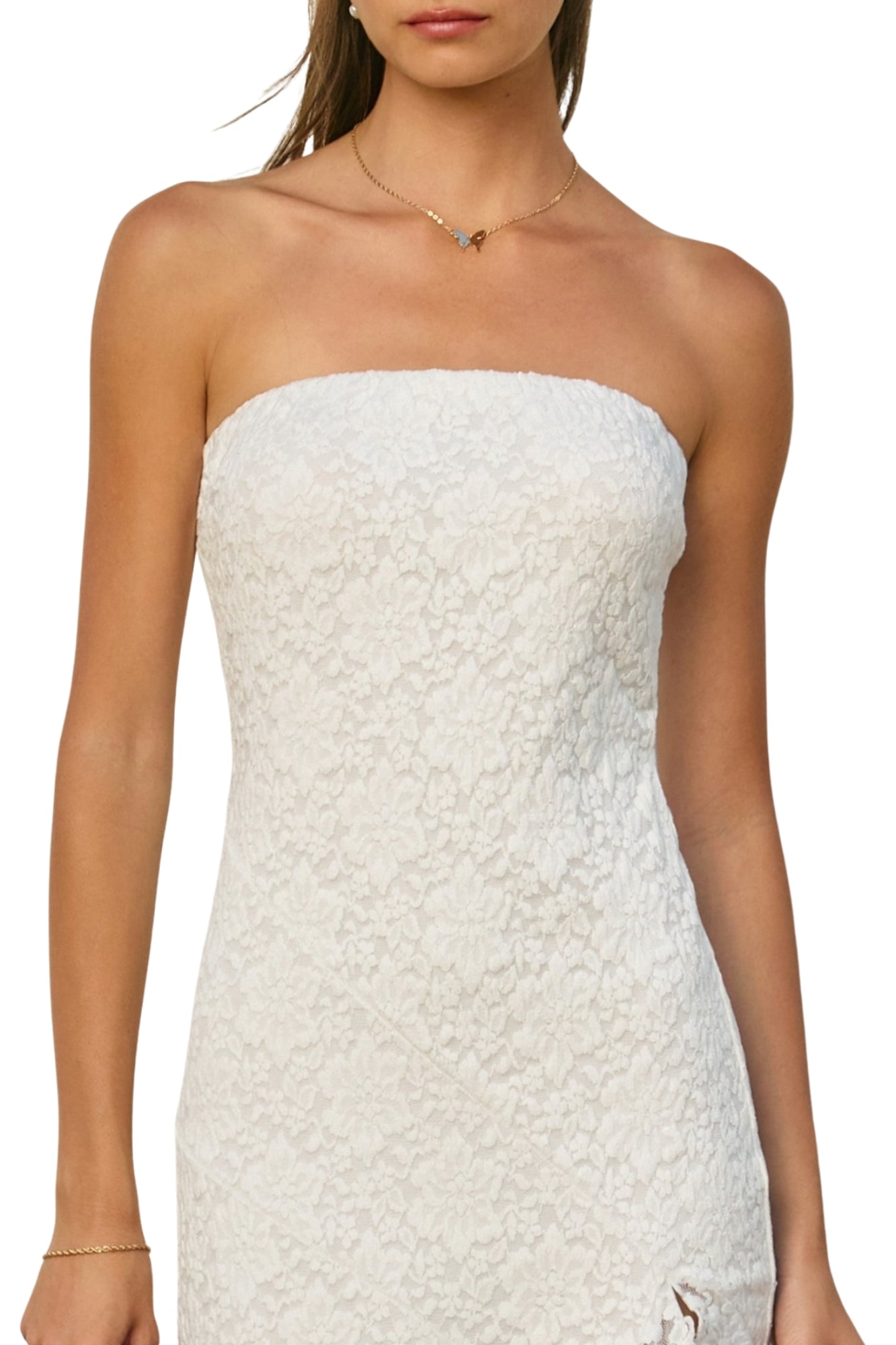 STRAPLESS LACE MAXI DRESS