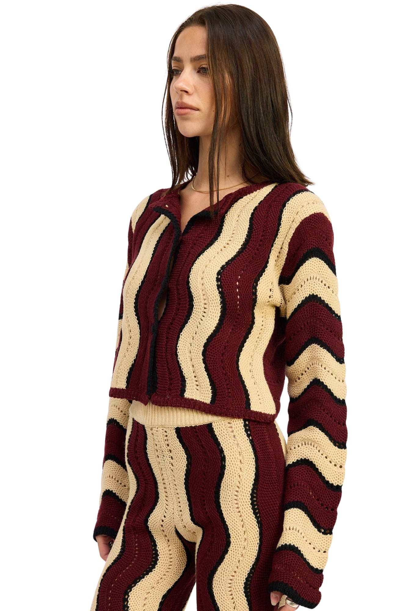 CONTRAST SWEATER CARDIGAN & PANTS SET