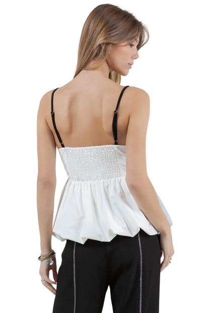 CROCHET WOVEN MIX PEPLUM TANK TOP