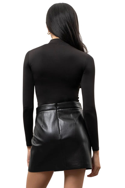 MOCK NECK LONG SLEEVE KNIT TOP - BLACK