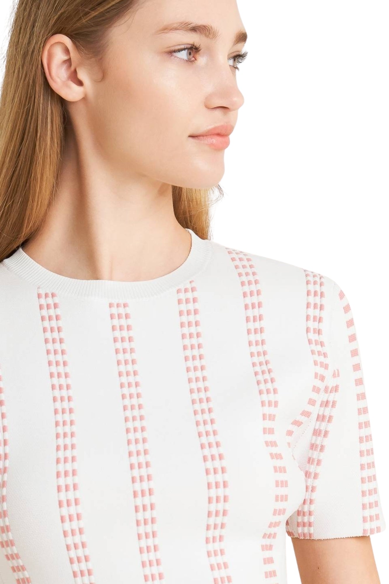 JAQUARD SWEATER TOP - WHITE/PINK