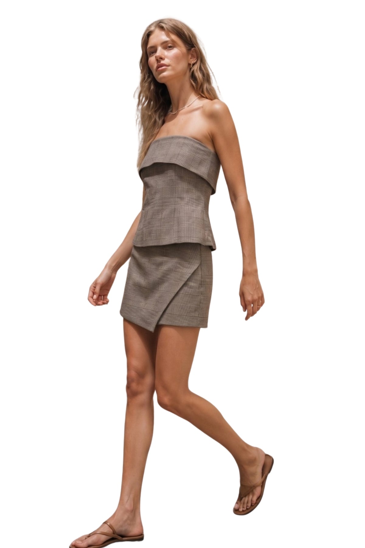 GLEN CHECK PEPLUM TOP & SKORT SET