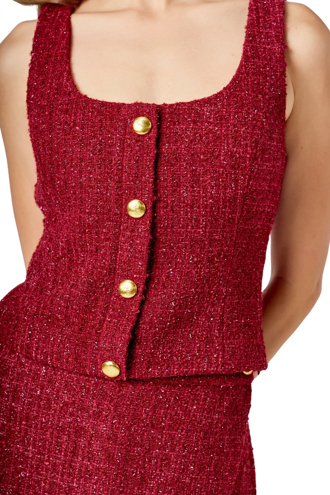 TWEED SCOOP NECK BUTTONED TOP & MINI SKIRT SET