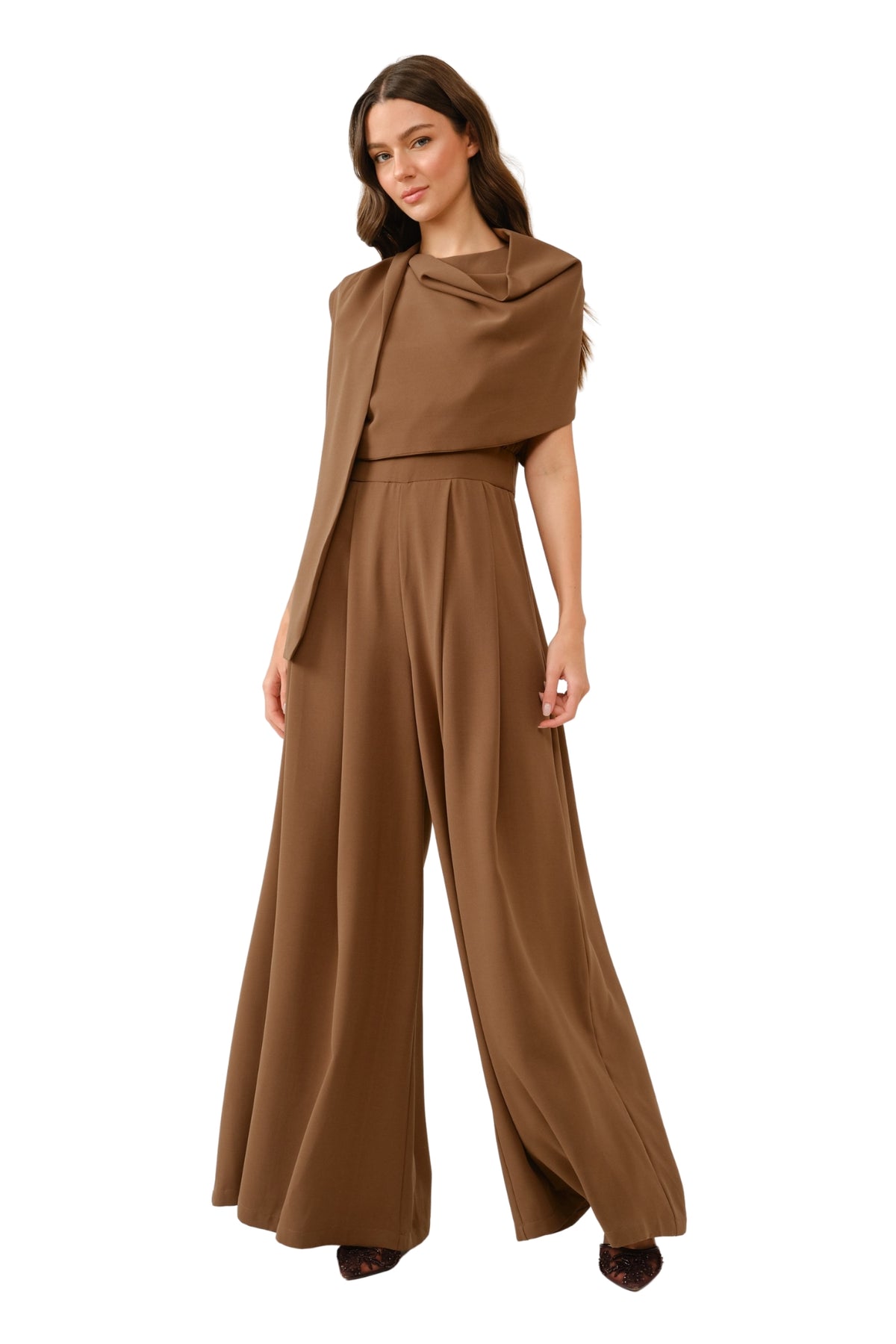 DRAPED JUMPSUIT WITH CAPE