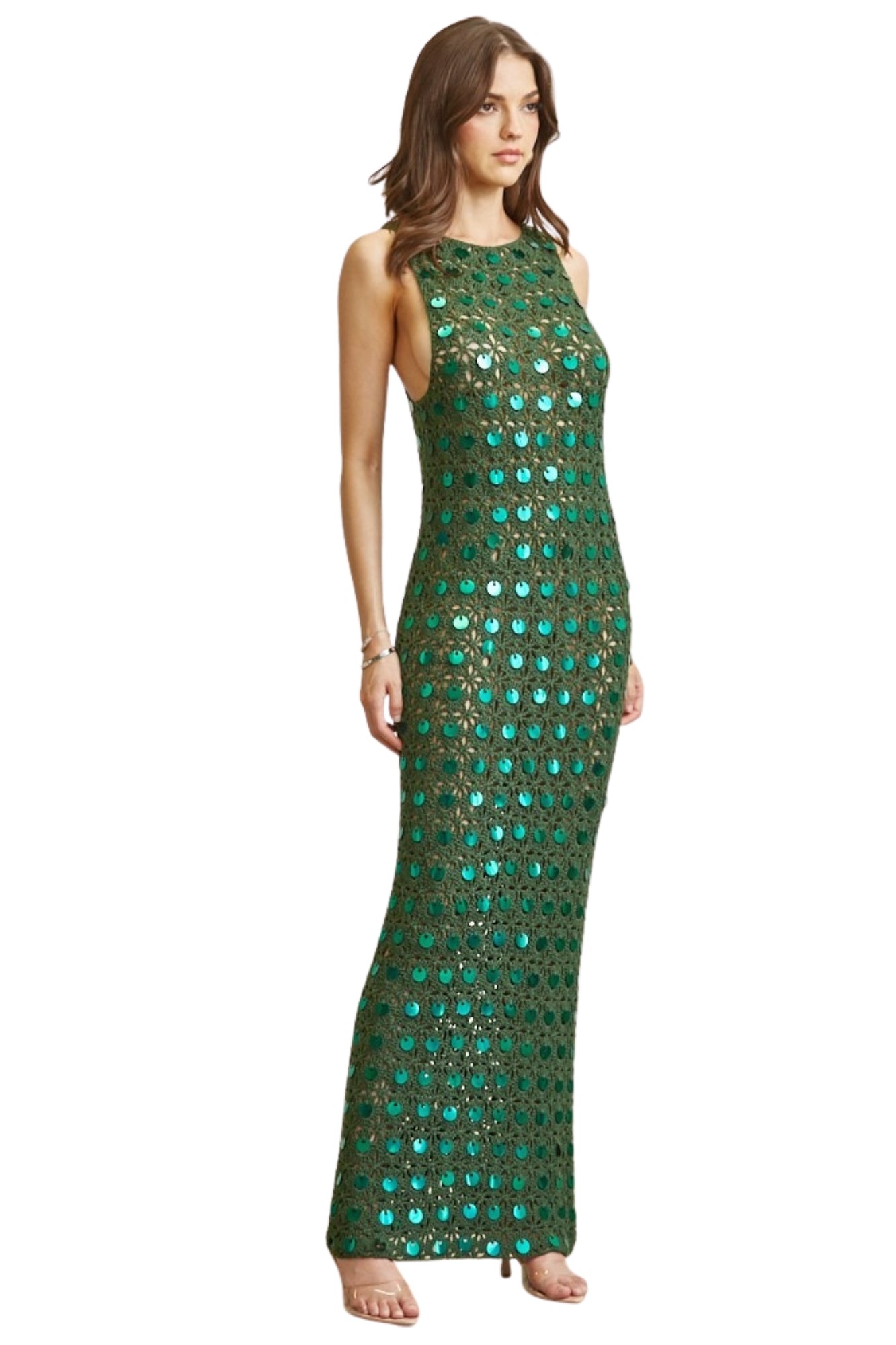 ROUND SEQUIN KNITTED MAXI DRESS
