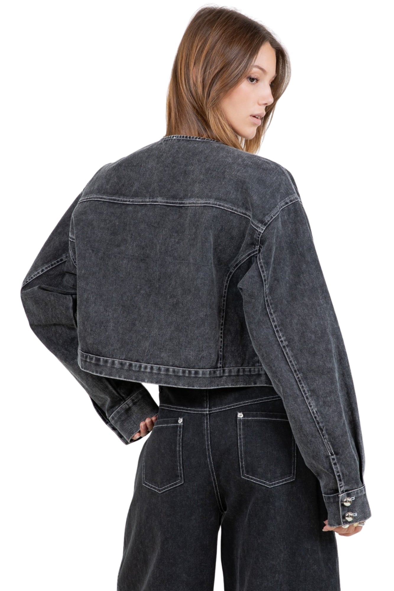 SOFT COTTON WASHED CROPPED JACKET & BARREL LEG PANTS