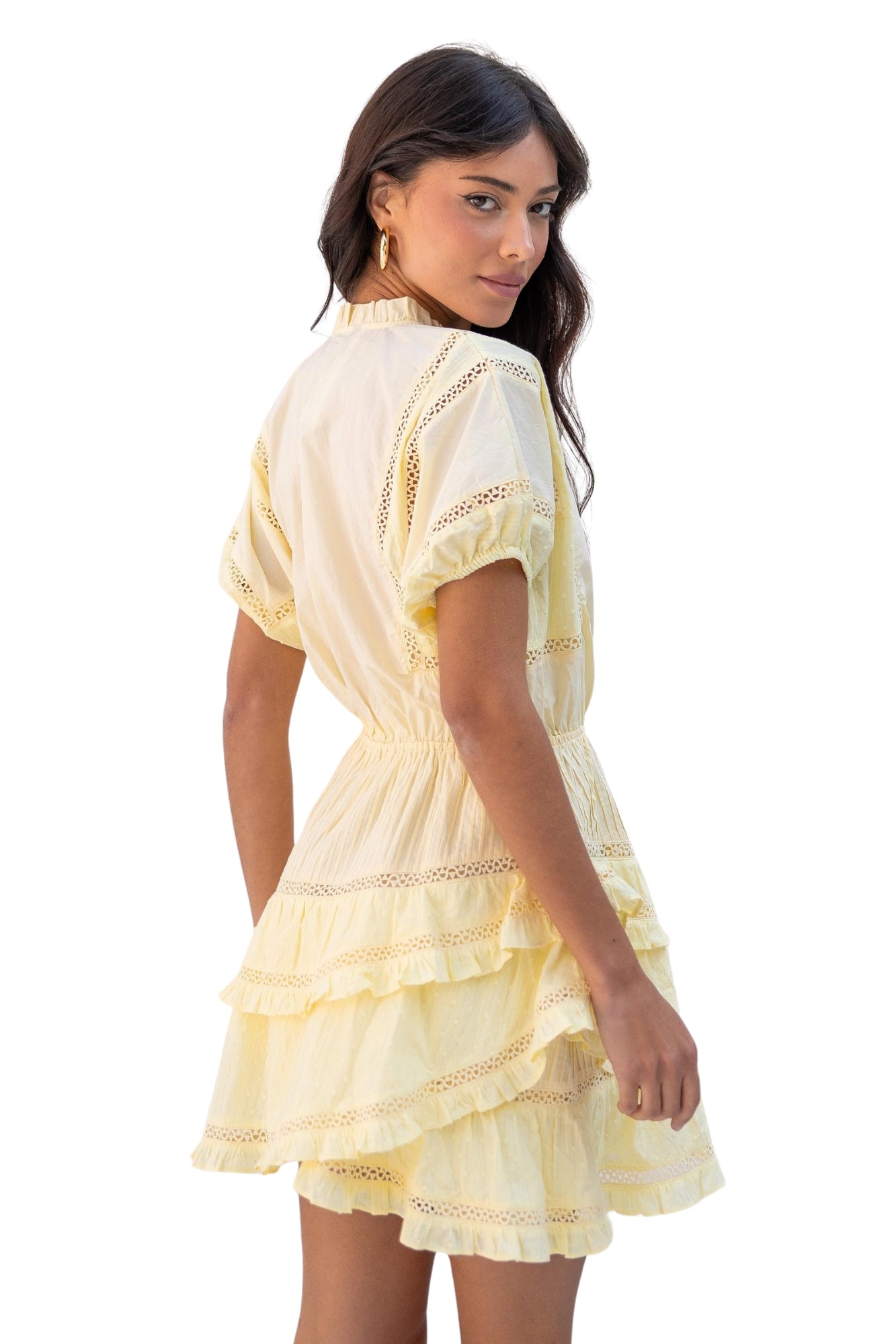 SWISS DOTTED LACE TRIM COTTON MINI DRESS