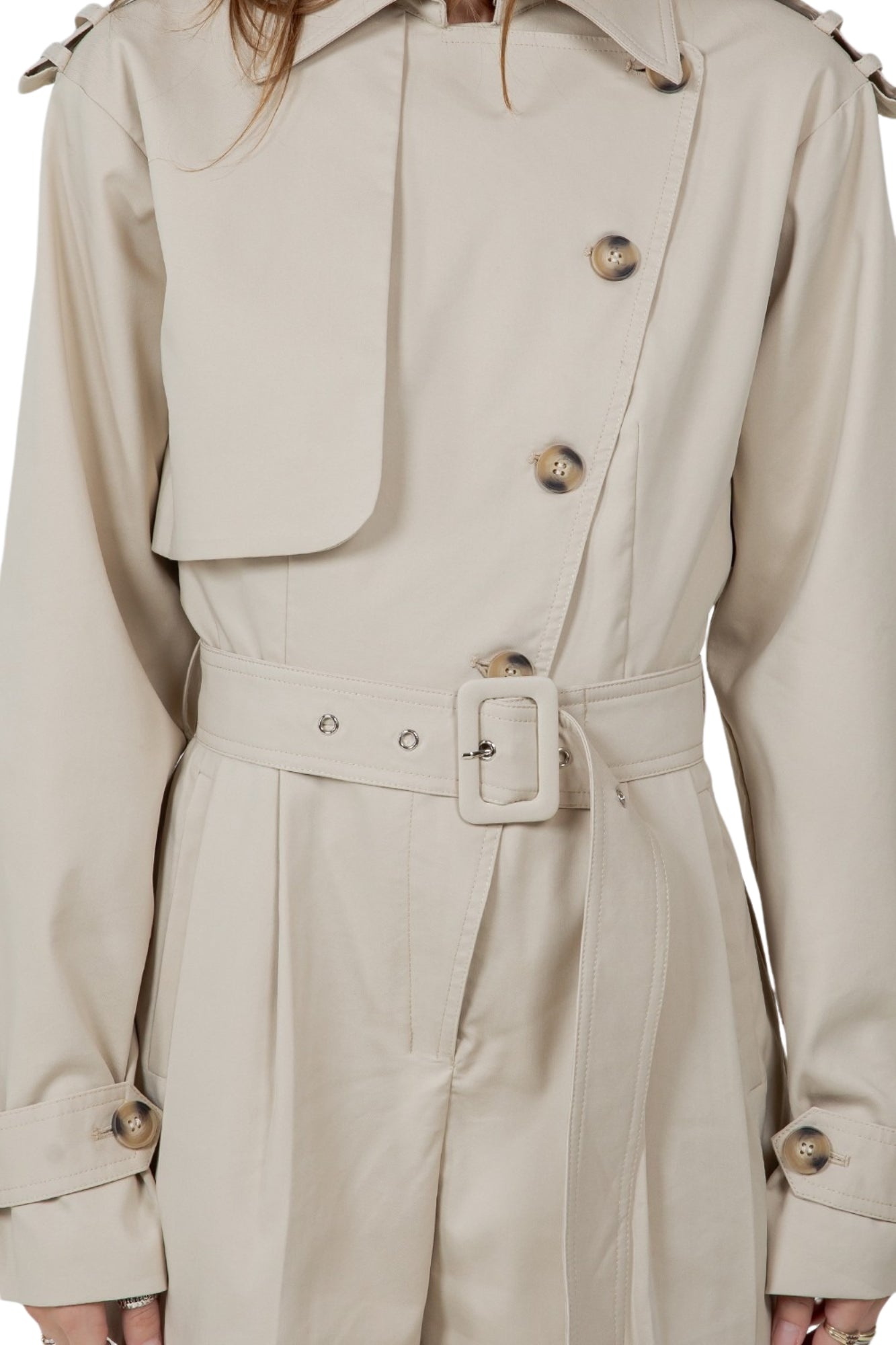 TRENCH STYLE STRUCTURED WOVEN ROMPER WITH BELT