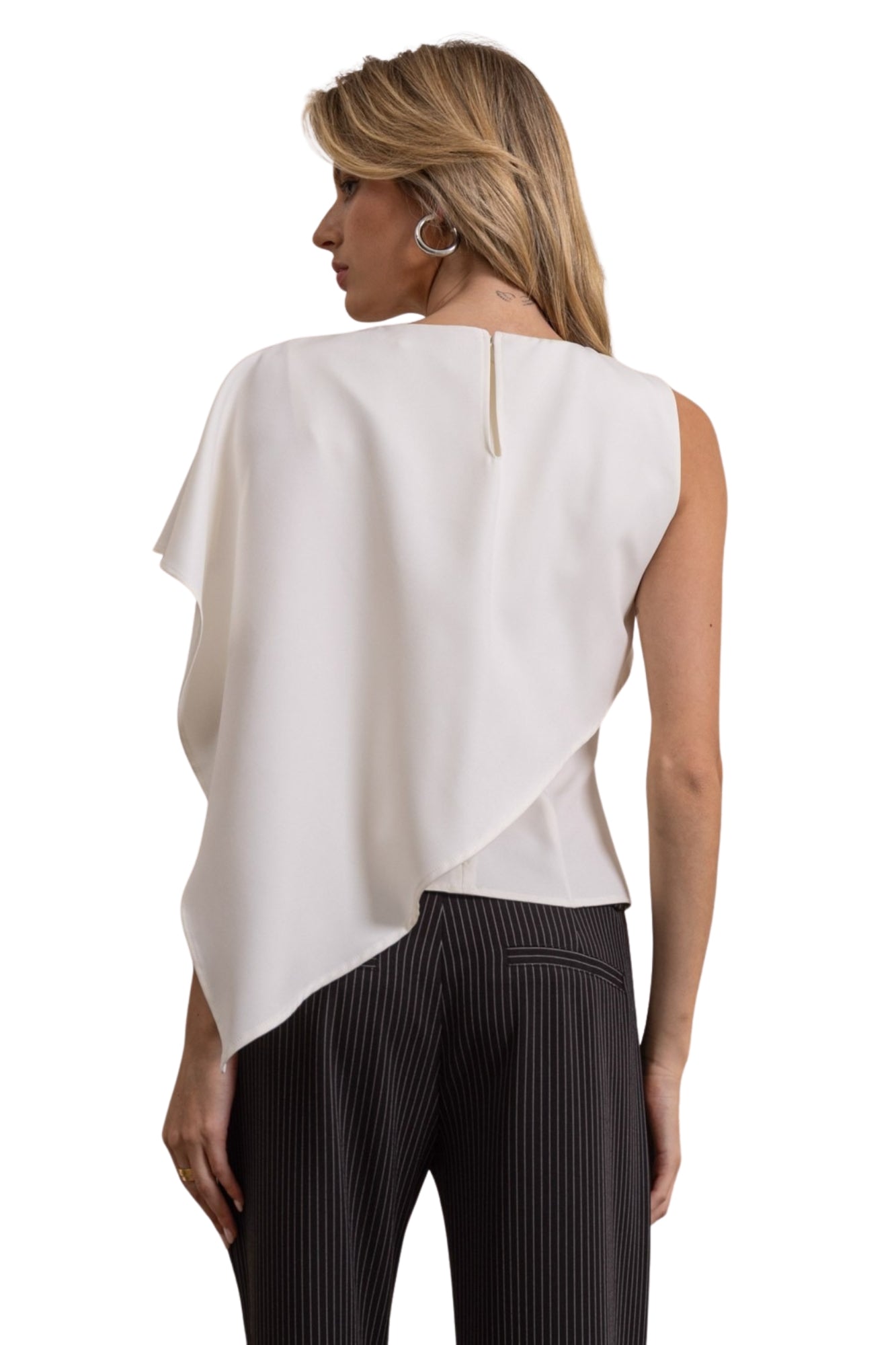 WOVEN ASYMMETRICAL DRAPED TOP
