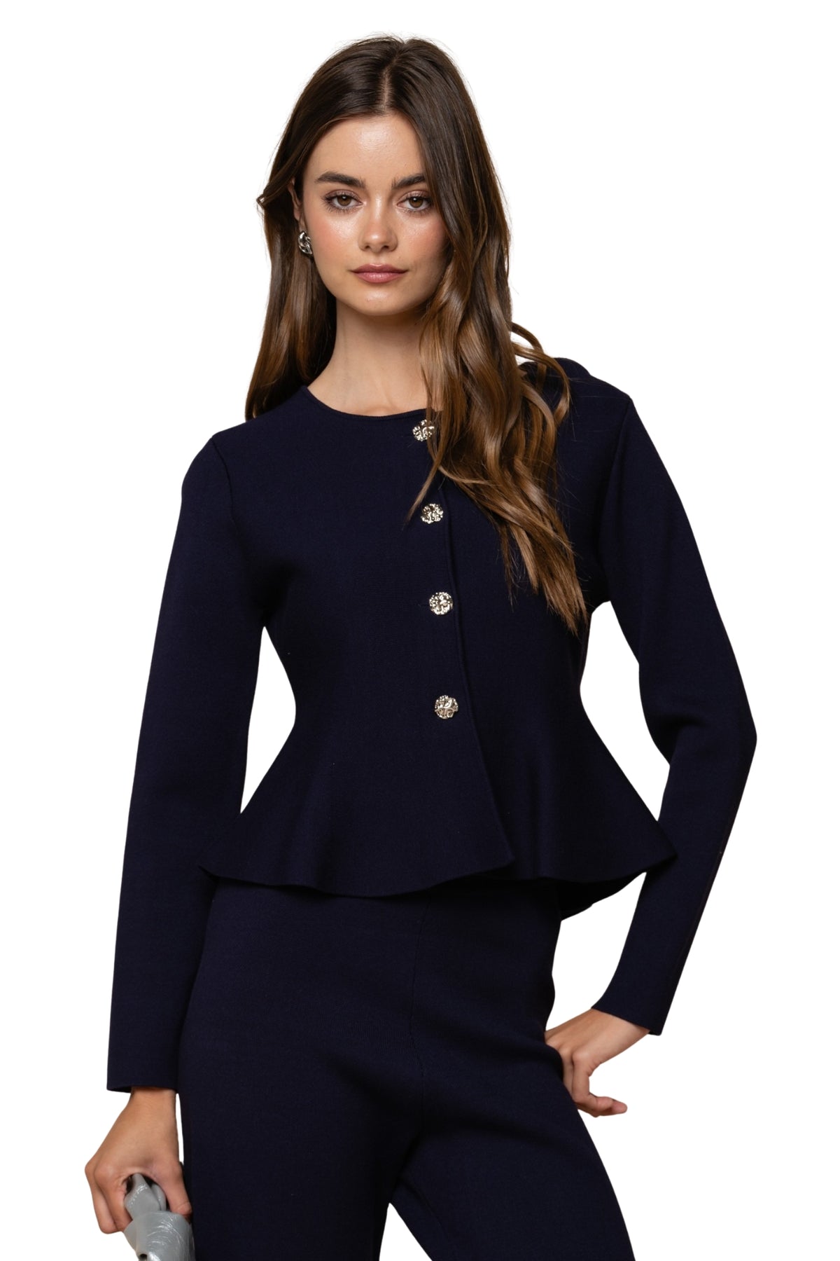 PEPLUM CARDIGAN & KNIT PANTS SET
