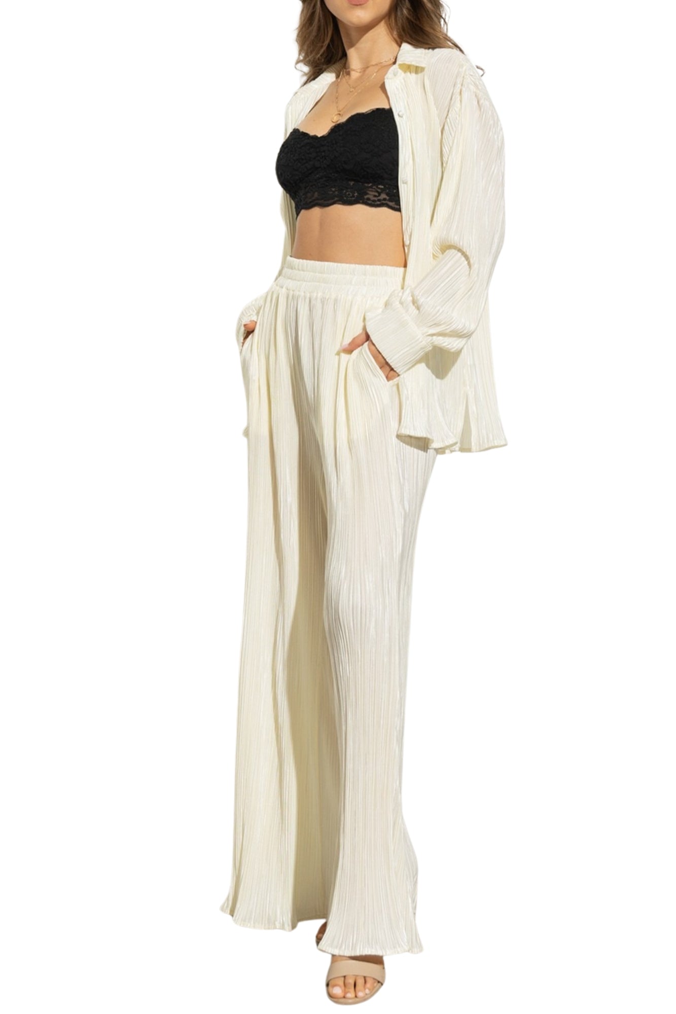 PLEATED BLOUSE & PANTS SET