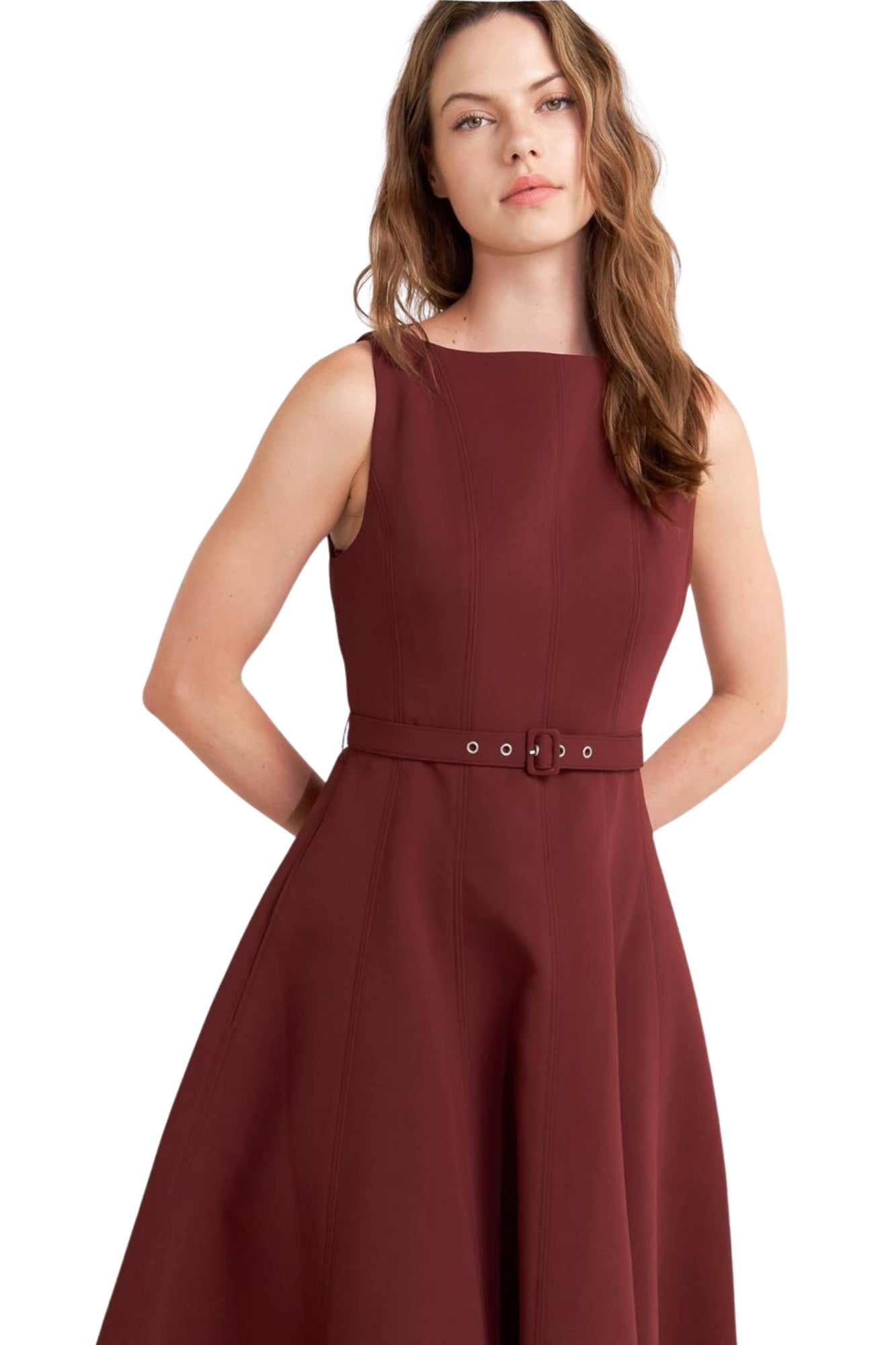 SOLID WOVEN MIDI DRESS