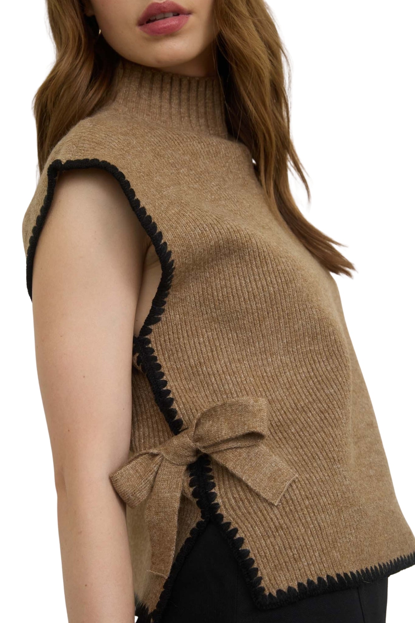 MOCK NECK SIDE TIE SWEATER TOP