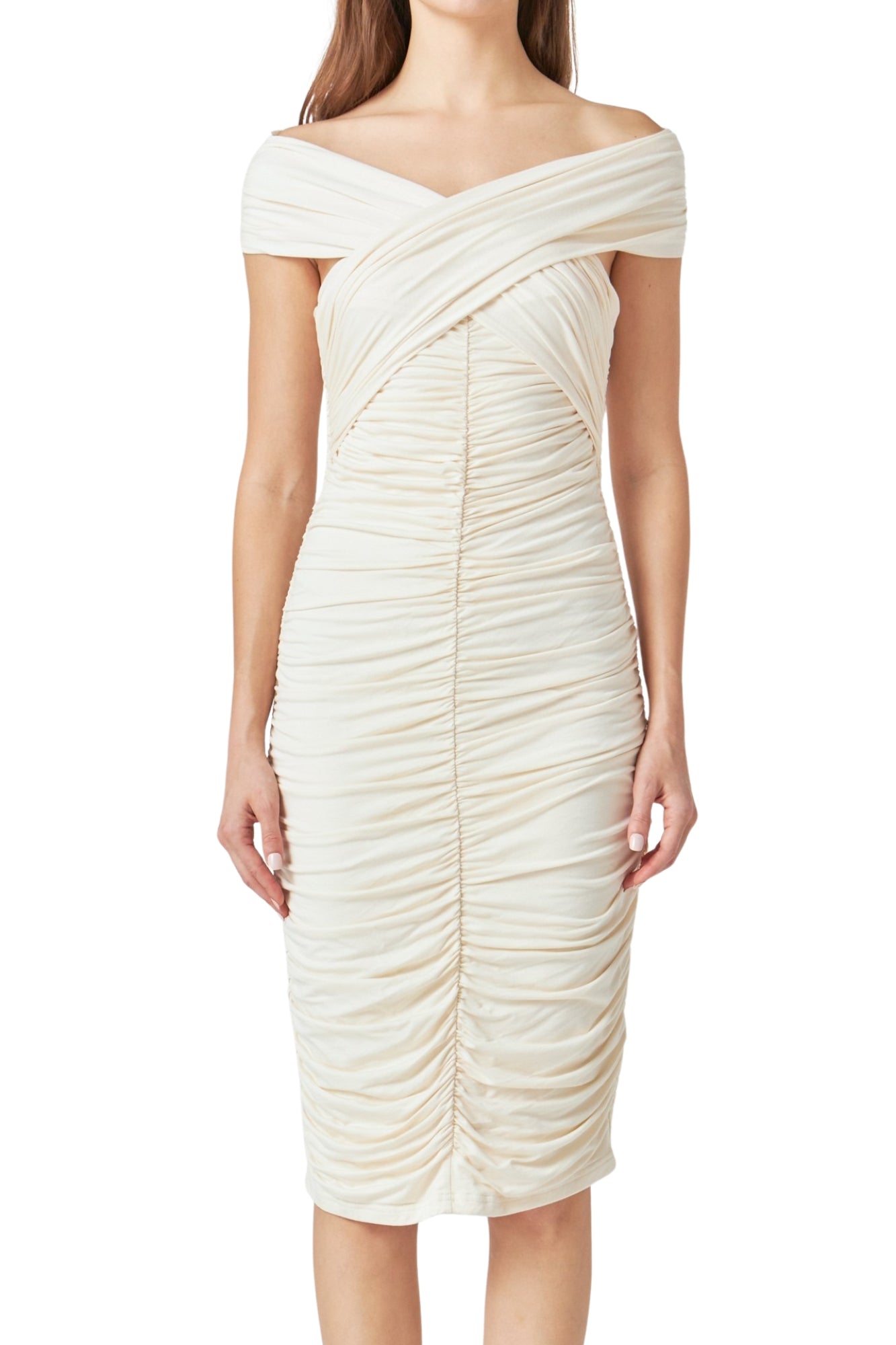 DRAPED KNIT MIDI DRESS