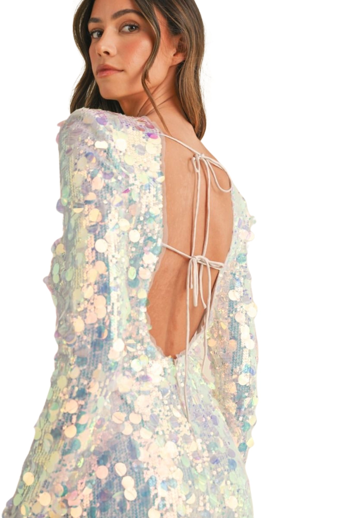 LONG SLEEVE BODYCON SEQUIN MIDI DRESS