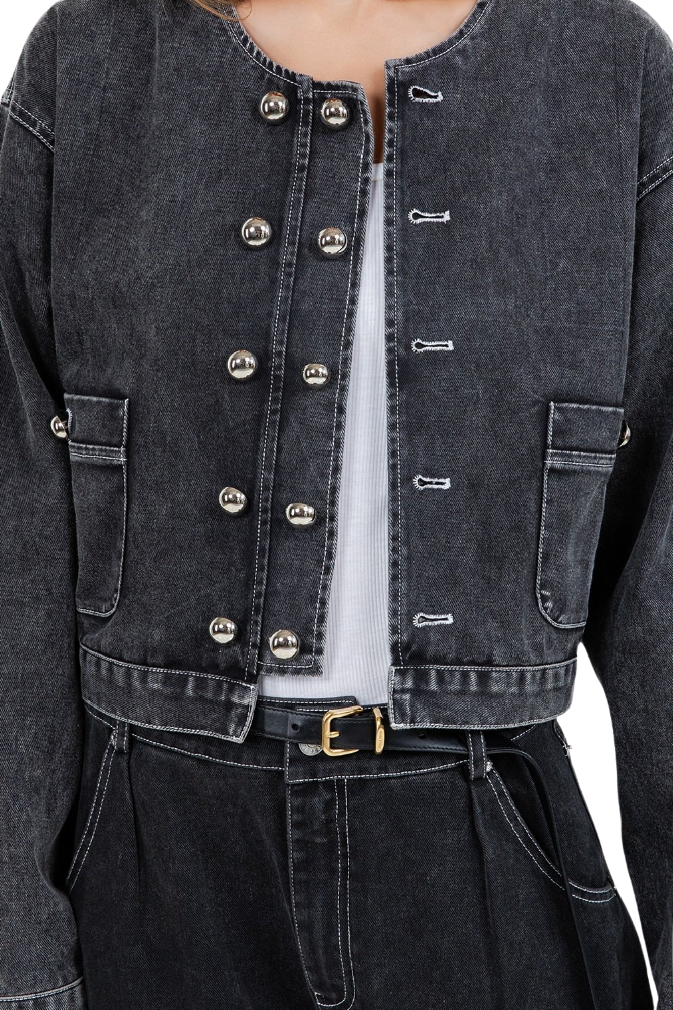 SOFT COTTON WASHED CROPPED JACKET & BARREL LEG PANTS