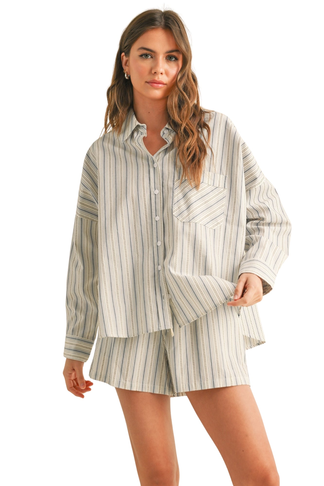 MULTI STRIPE SHIRT & SHORTS SET