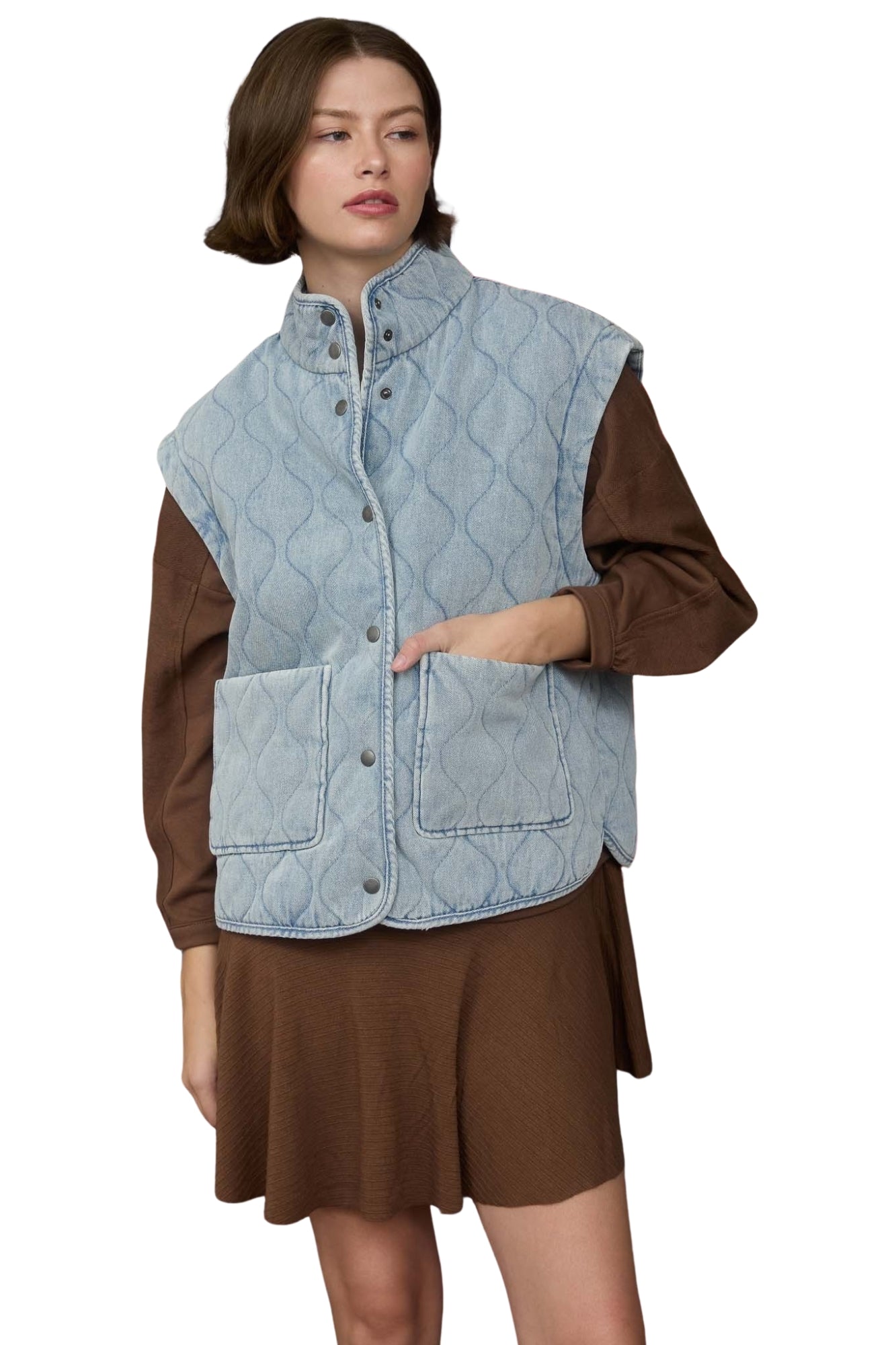 WASHED DENIM QUILTED VEST