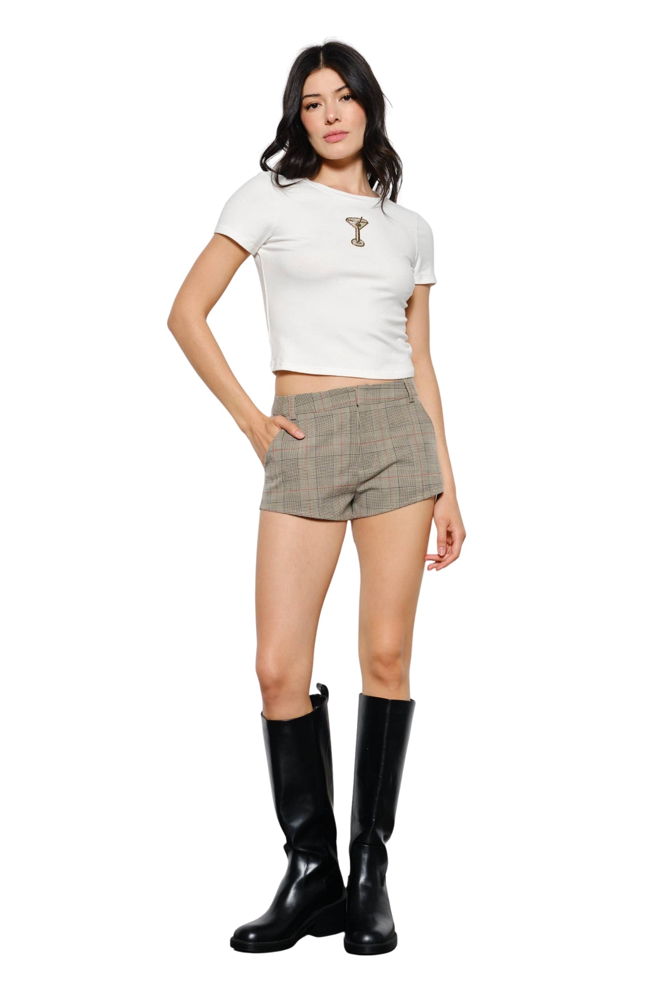 MARTINI BEAD CROPPED TEE