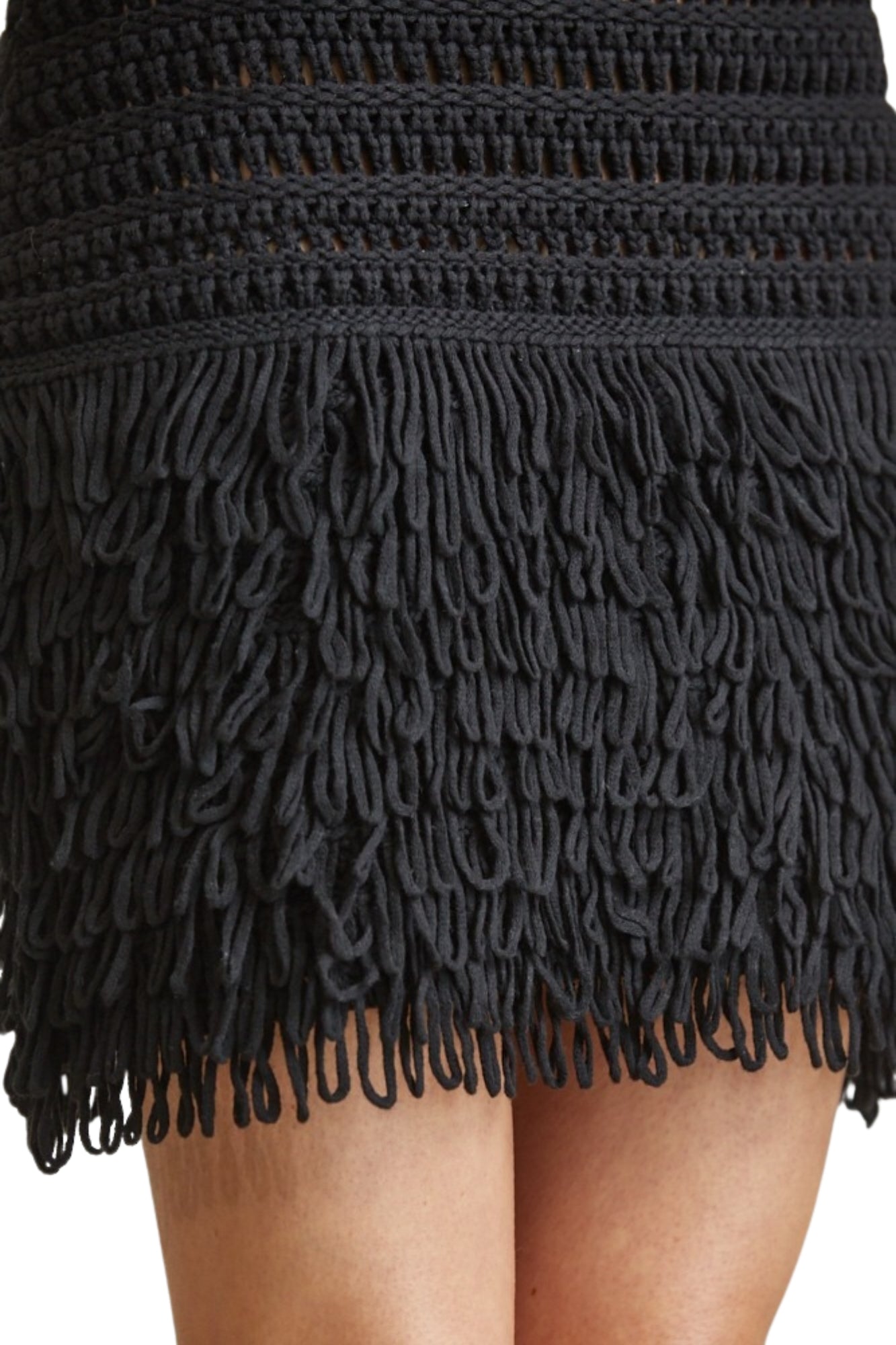 SHAGGY FRINGE CROCHET MINI DRESS