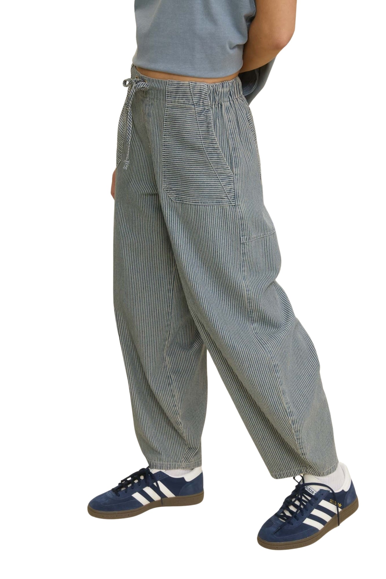STRIPE DENIM PARACHUTE PANTS