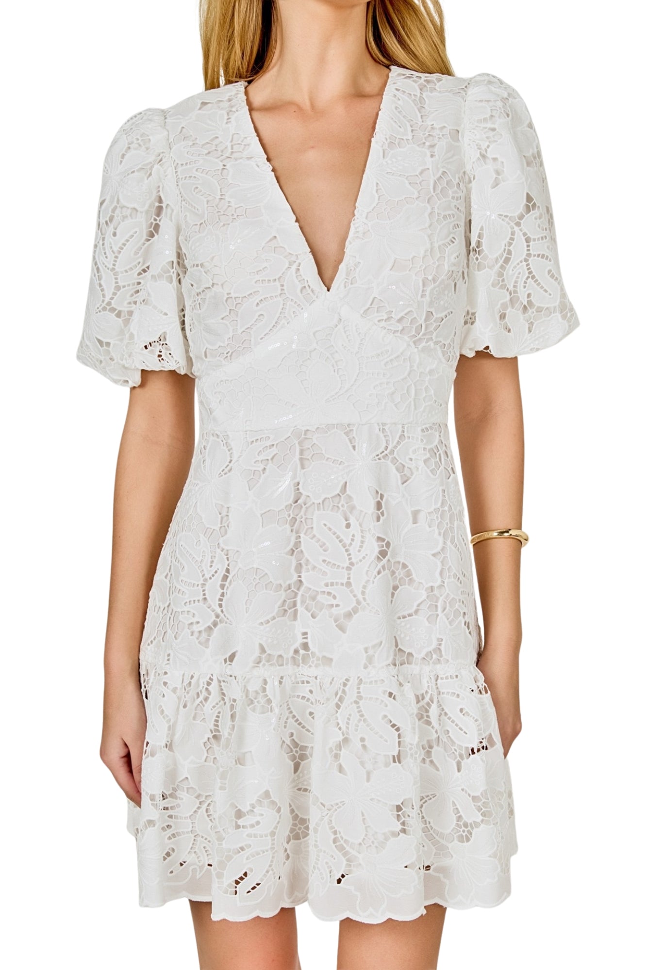 SEQUINS LACE MINI DRESS