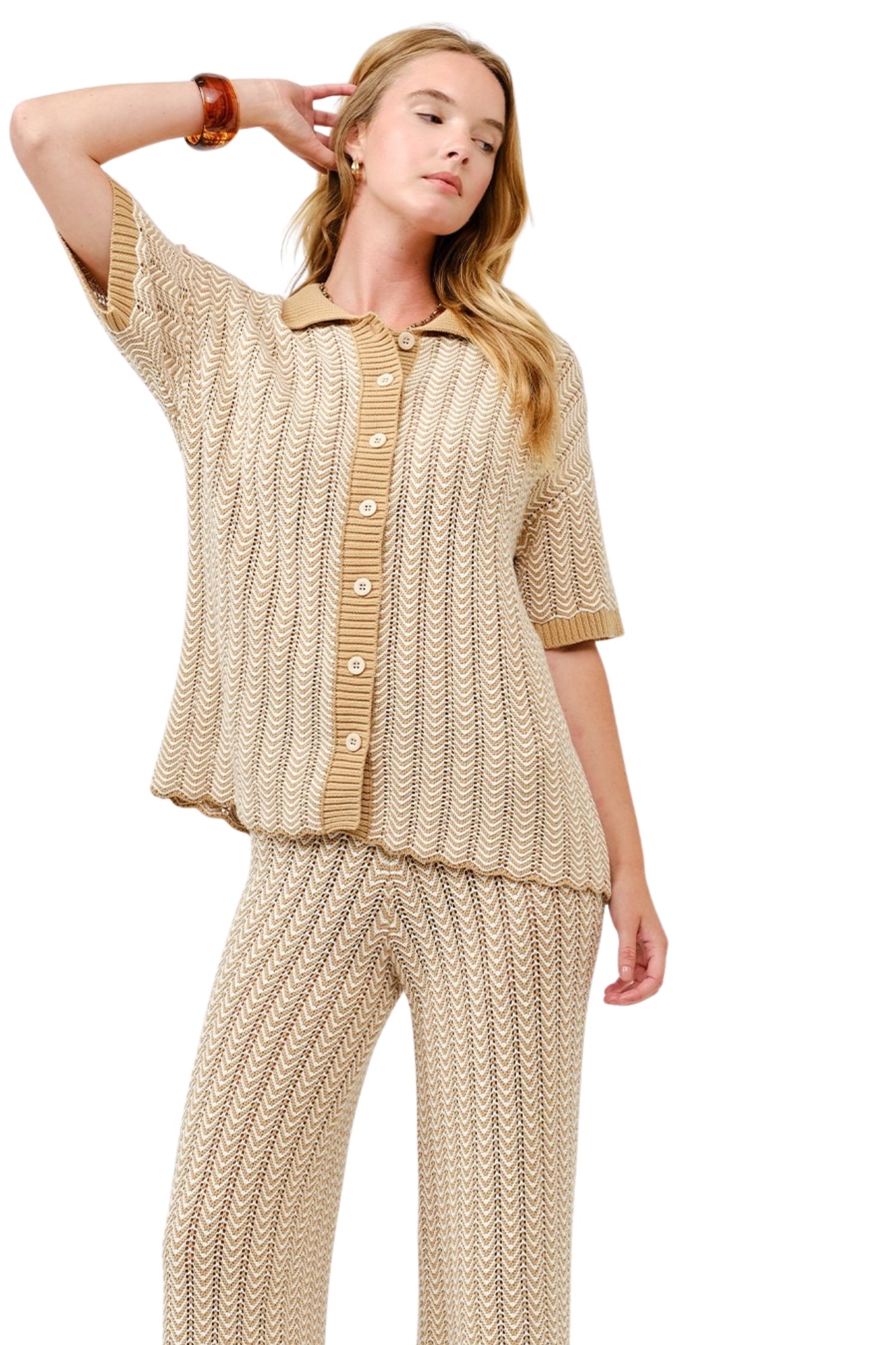 KNIT COTTON TOP & PANTS SET