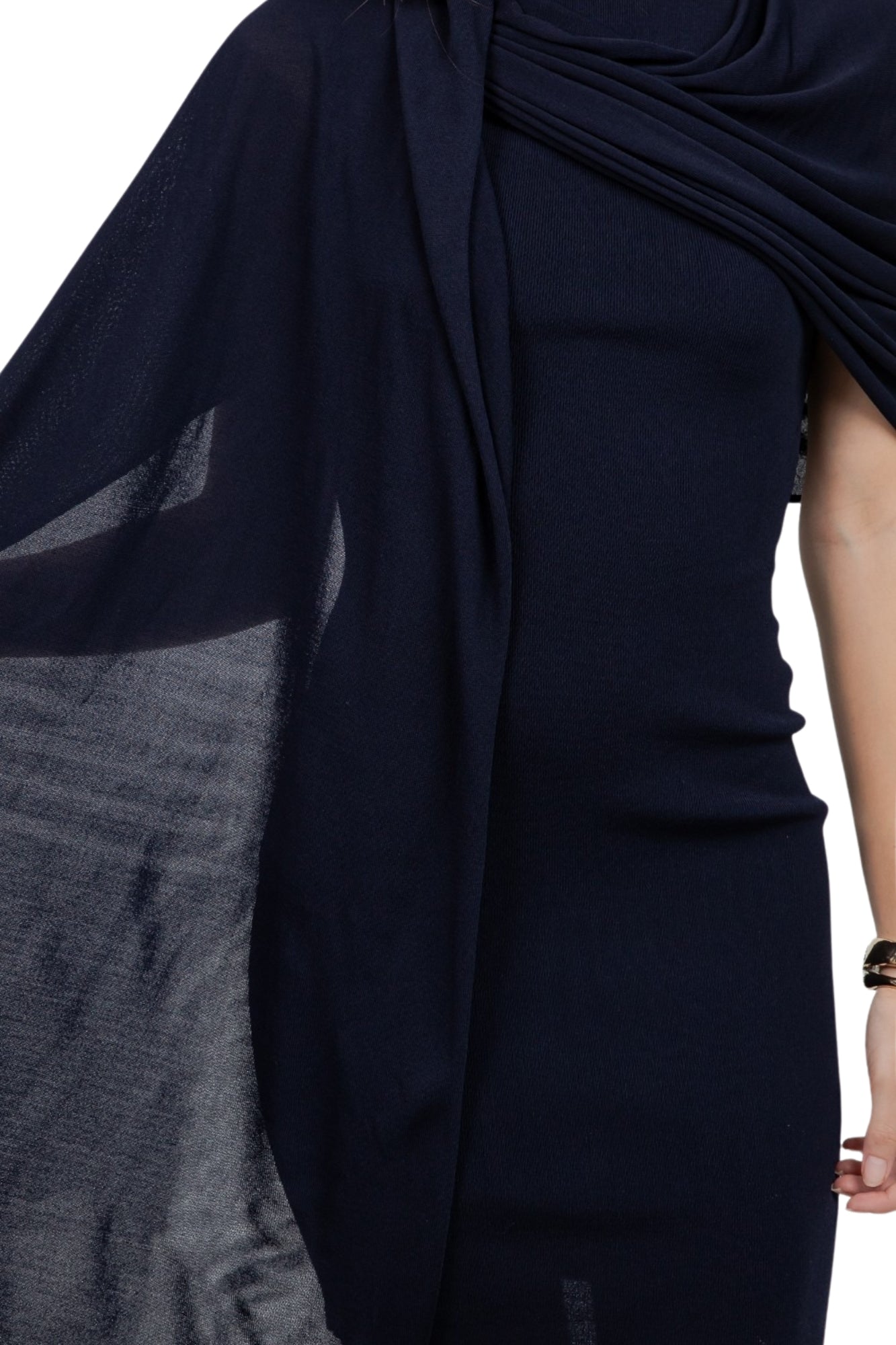KNITTED SLEEVELESS DRESS WITH ASYMMETRICAL CAPE