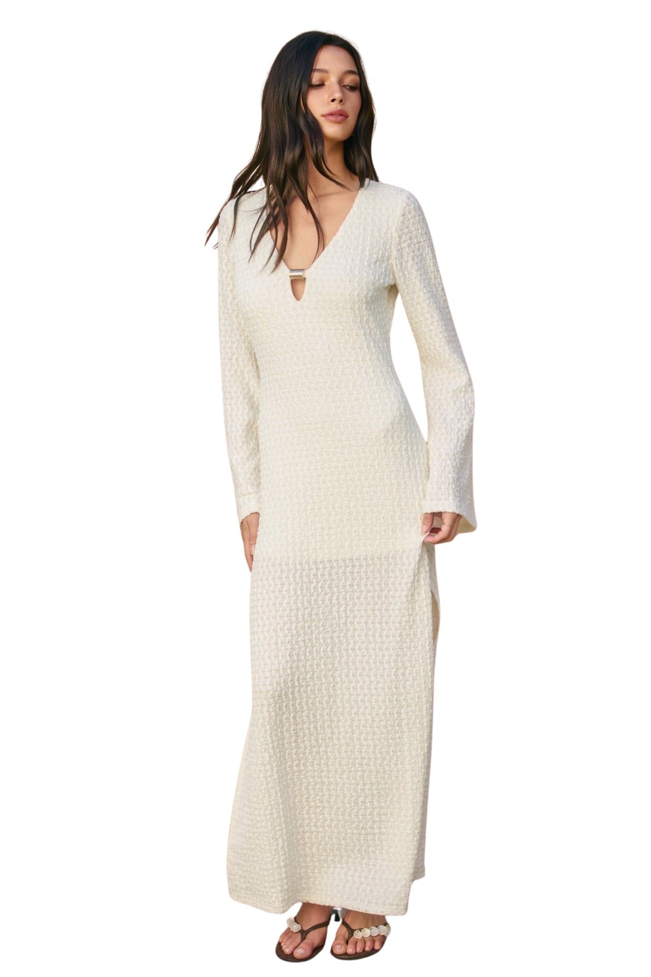 MARBLE SHORE GOLD TRIM MAXI DRESS