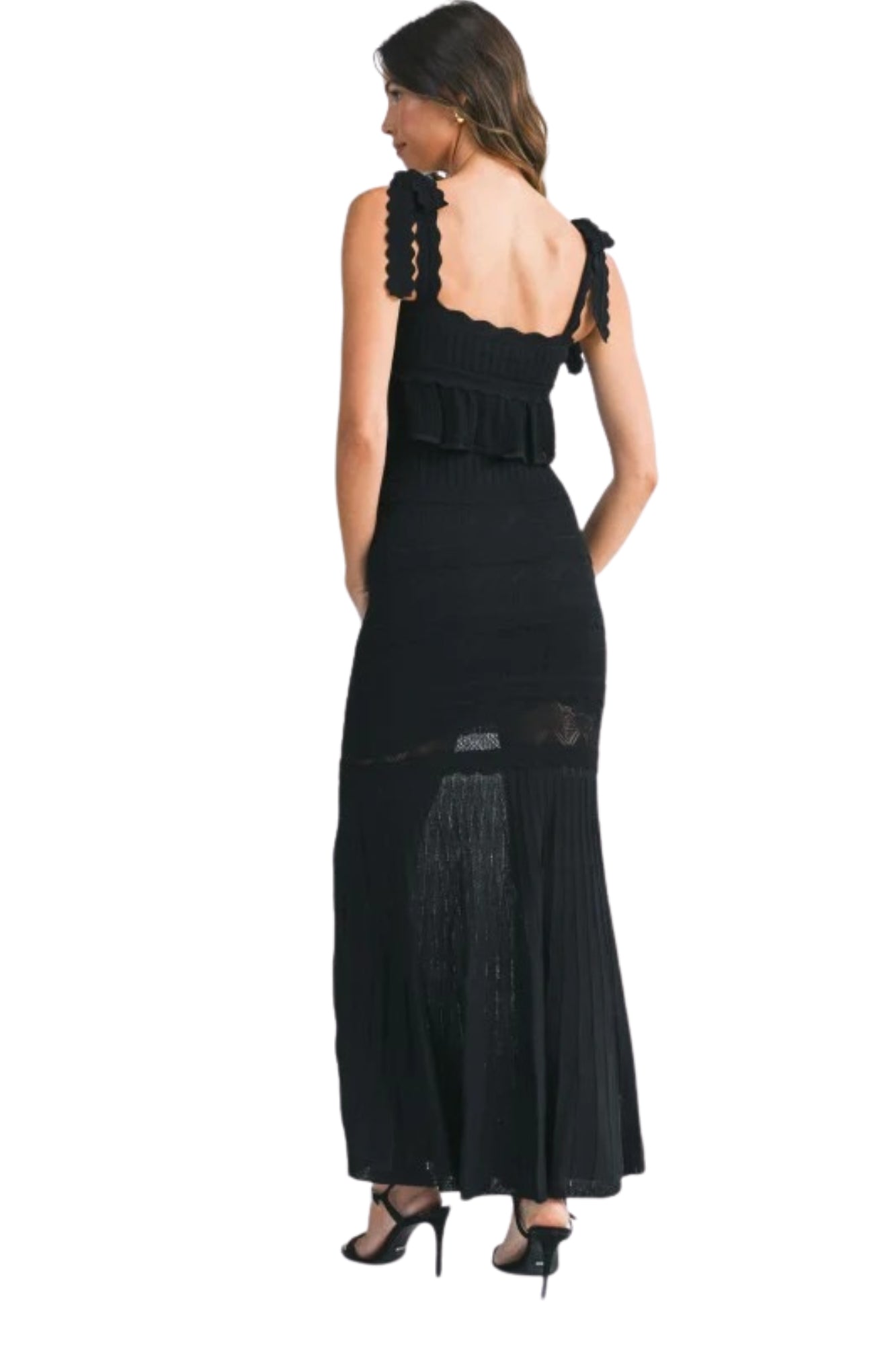 POINTELLE RUFFLE KNIT MAXI DRESS