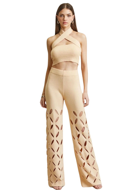 KNIT PANTS SETS - PEACH