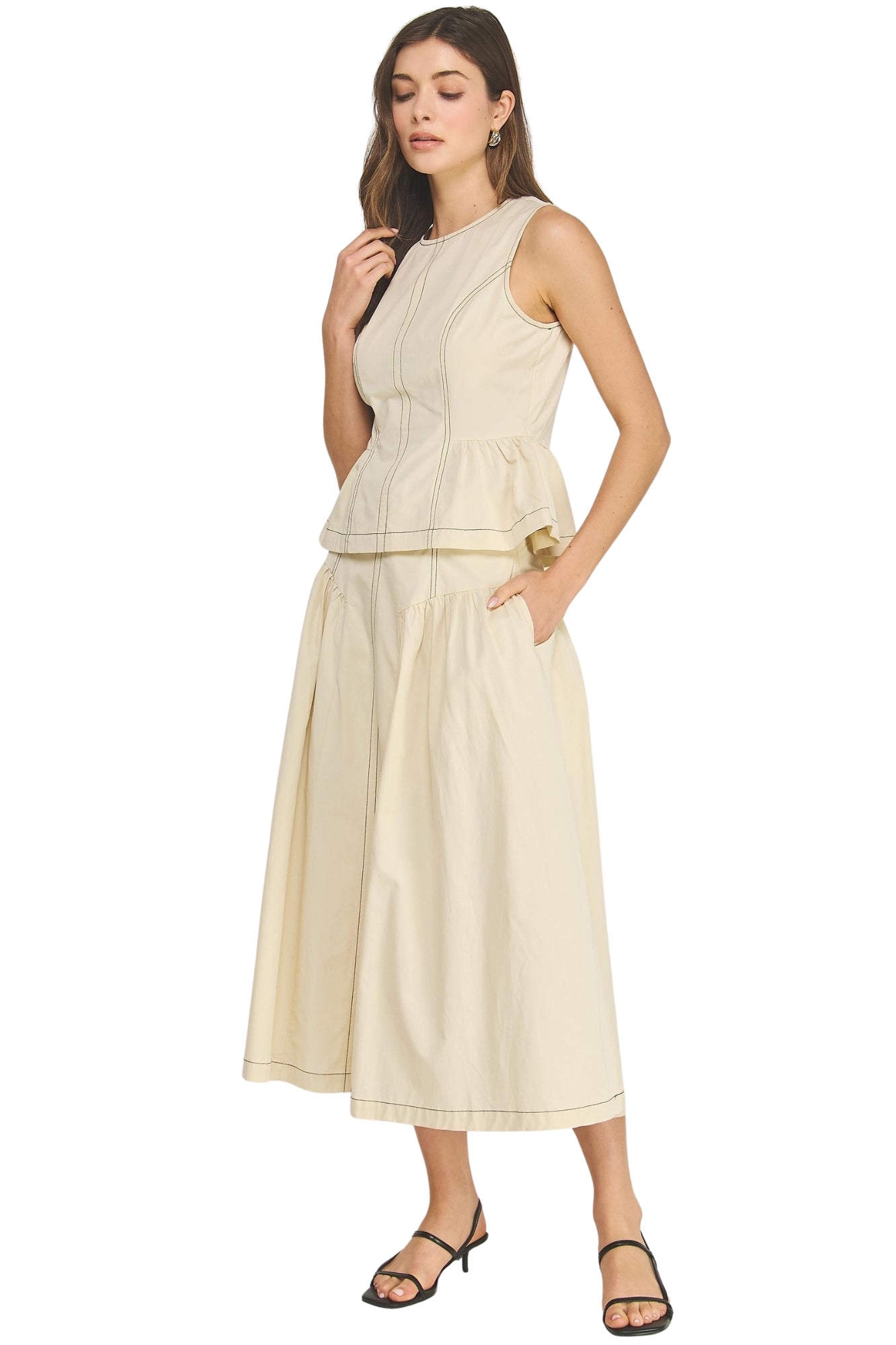 TOP-STITCH BUCKLE DETAIL POPLIM SET
