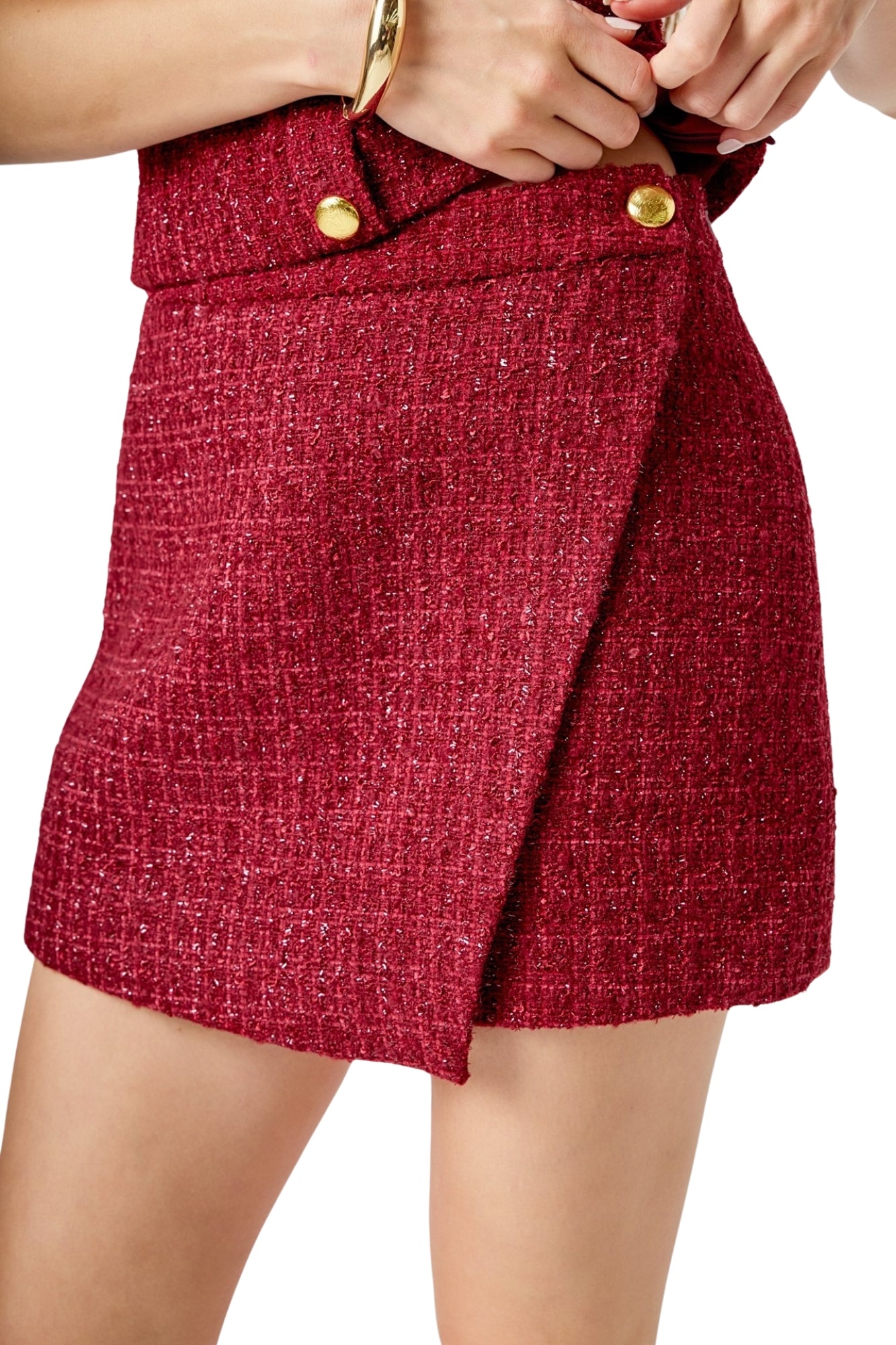 TWEED SCOOP NECK BUTTONED TOP & MINI SKIRT SET