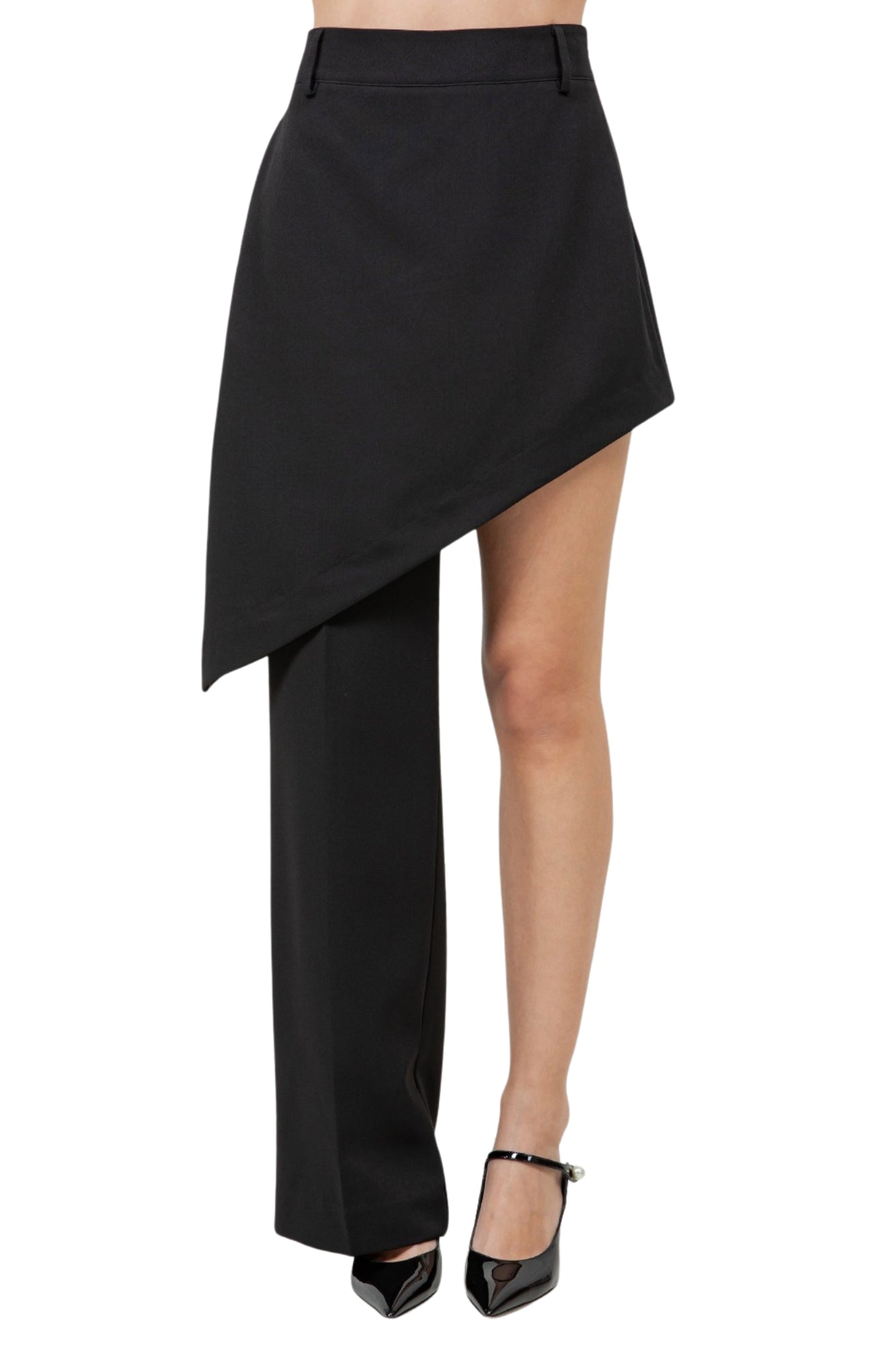 SINGLE LEG FAUX SKIRT OVERLAYER TROUSER PANTS