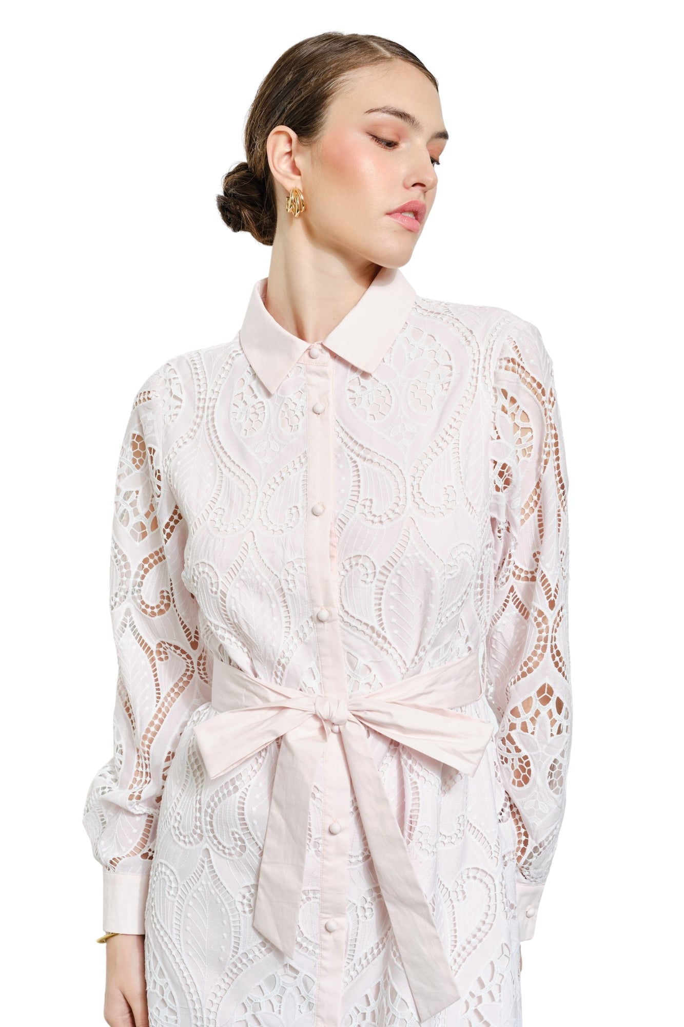 LACE EMBROIDERED MINI DRESS - PALE PINK