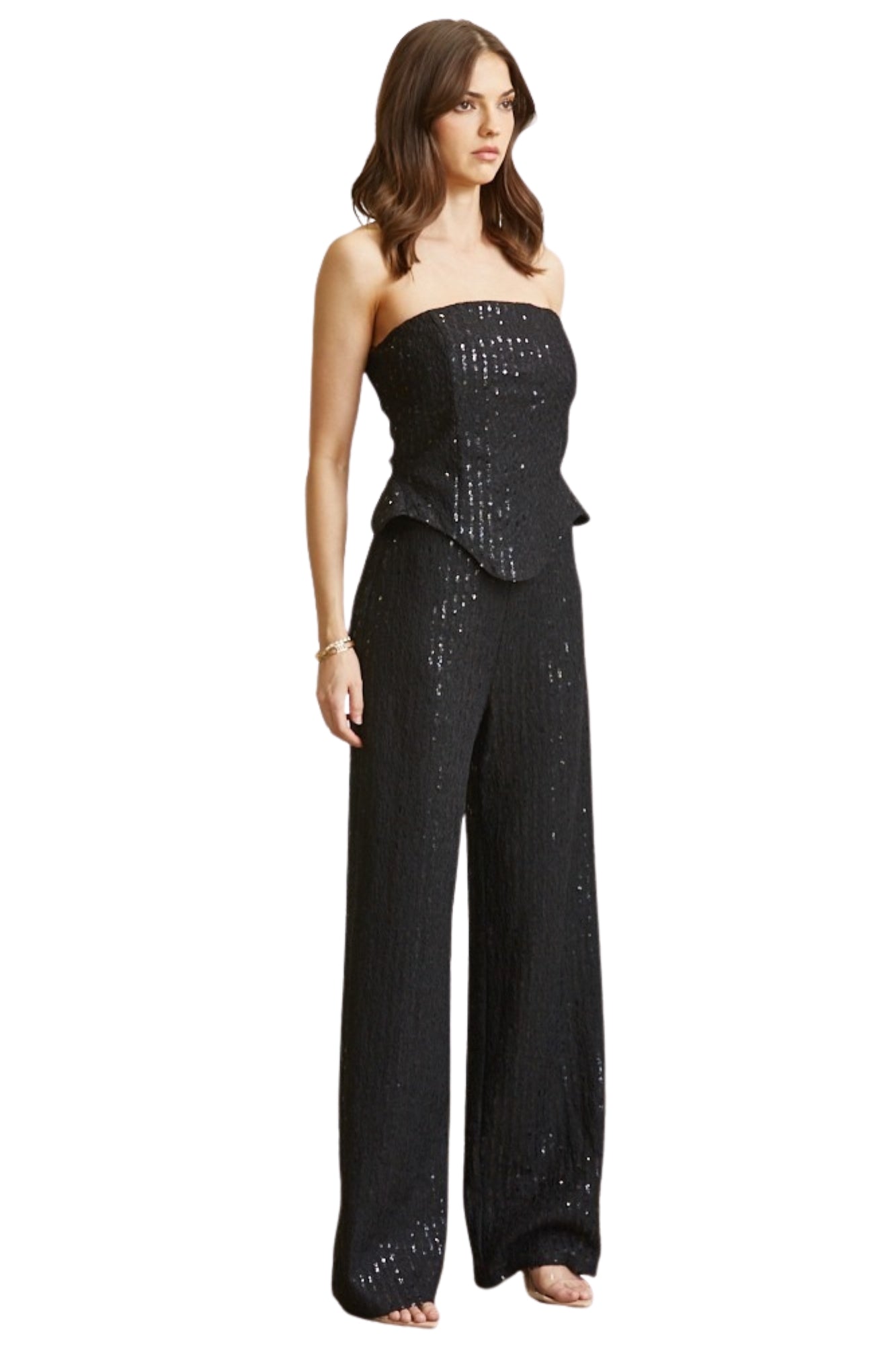 SEQUIN LACE CORSET TOP & PANTS SET