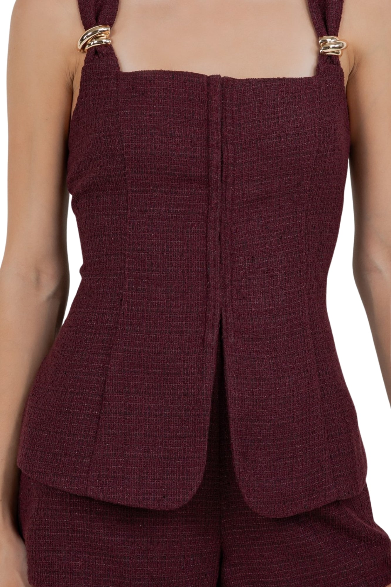 METAL TRIM CORSET TWEED TOP & SHORTS SET