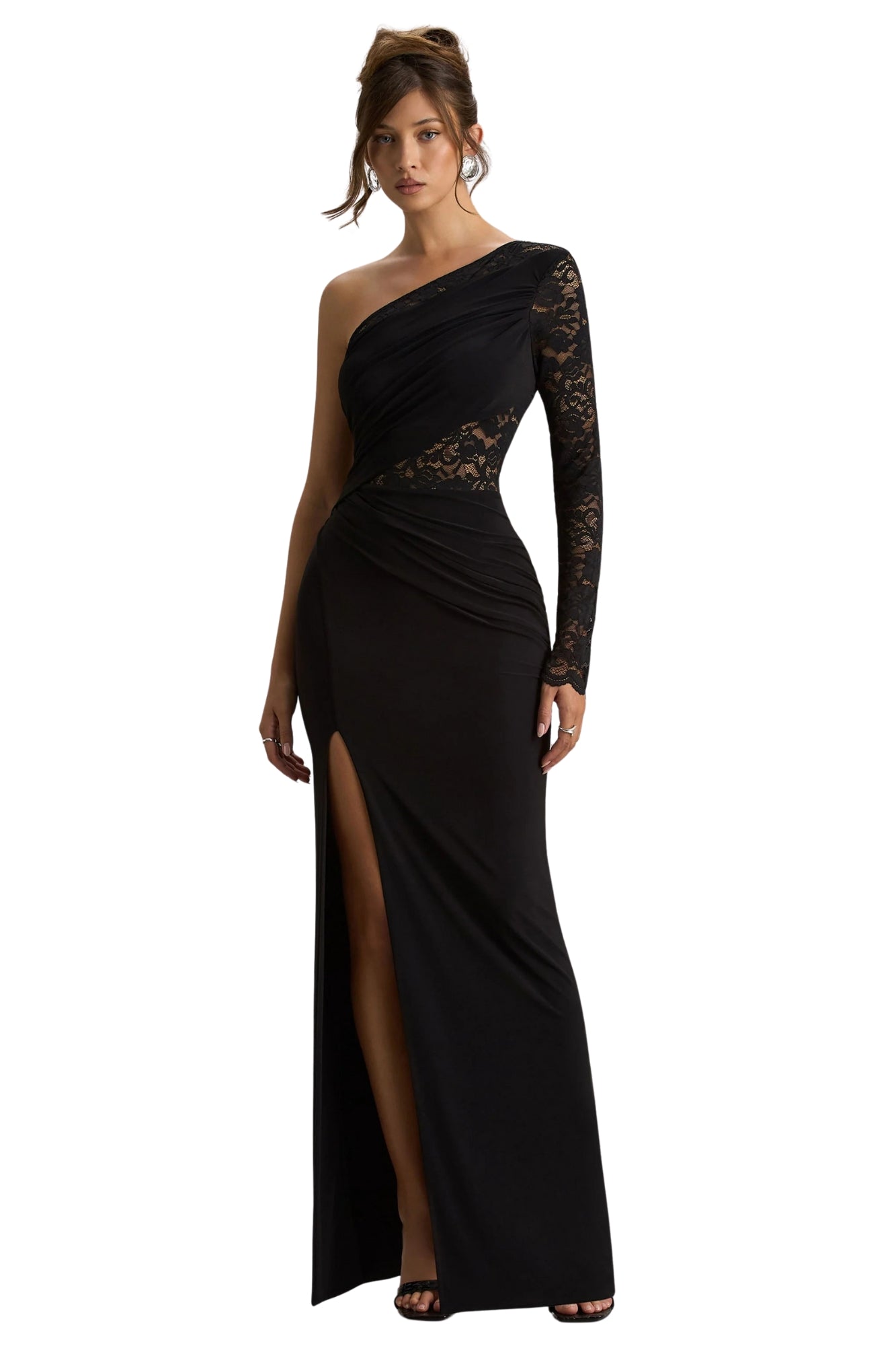 ASYMMETRICAL MIX LACE MDI DRESS