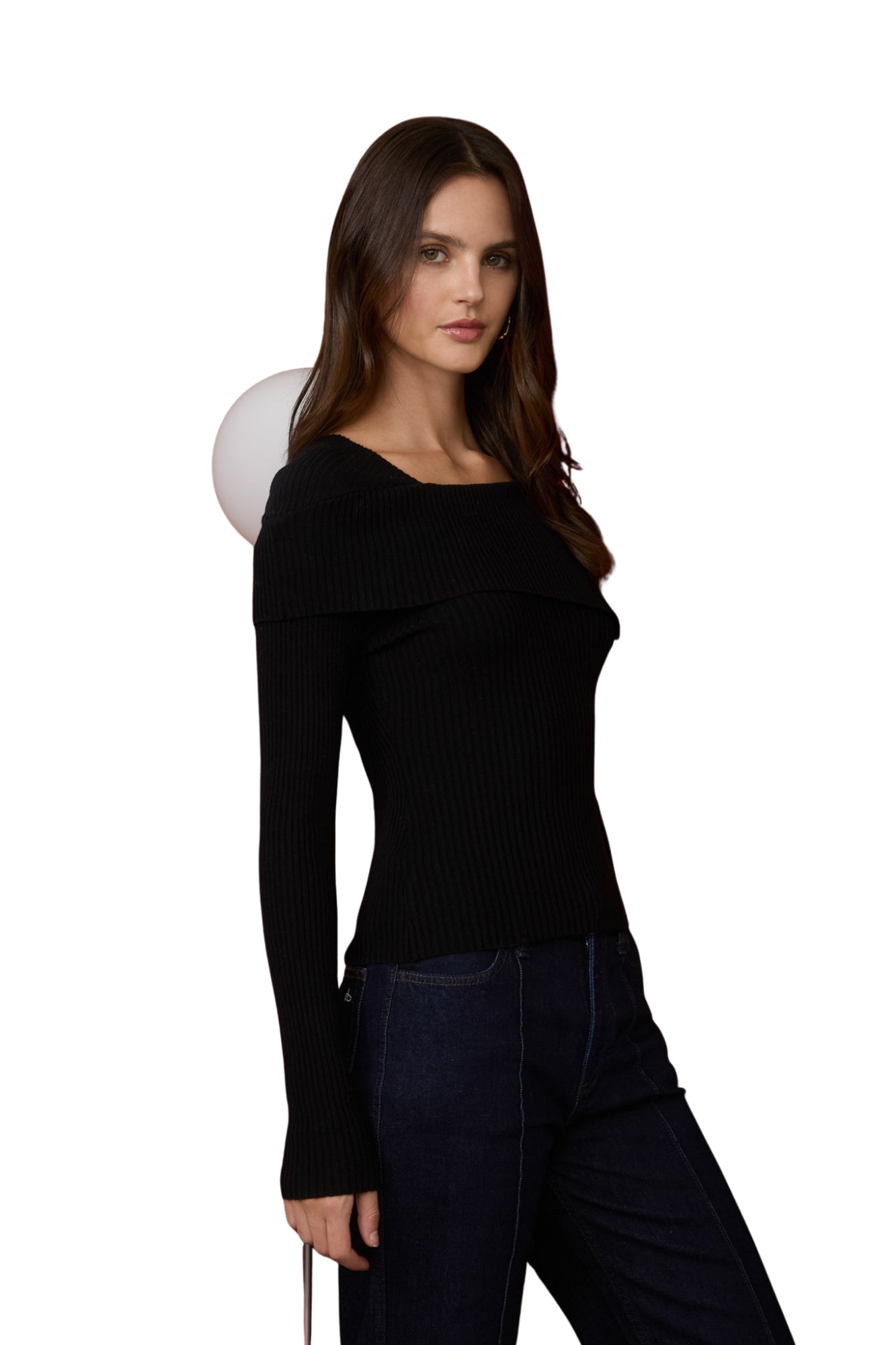 ASYMMETRICAL FOLD OVER SWEATER - BLACK