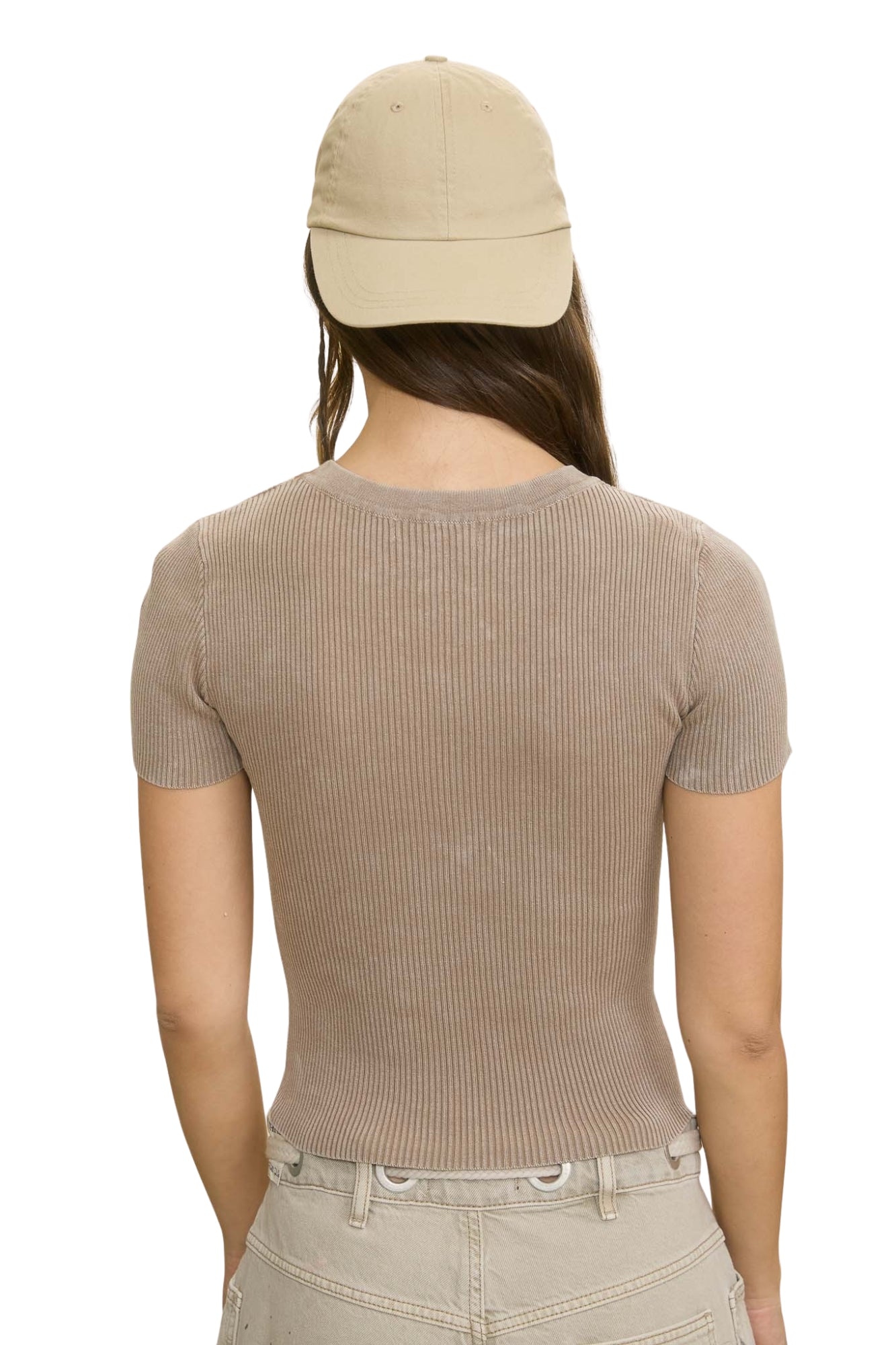 WASHED RIBBED CROPPED TEE - MOCHA